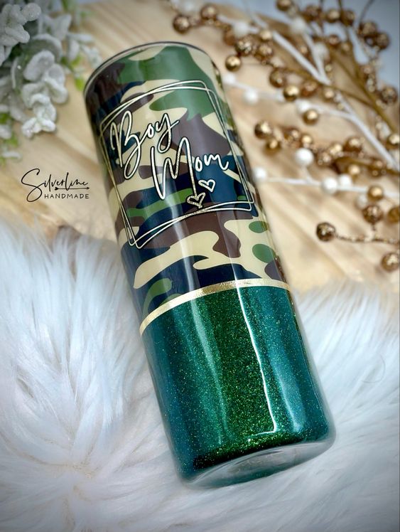 Boy Mom Camo And Glitter Custom Tumbler