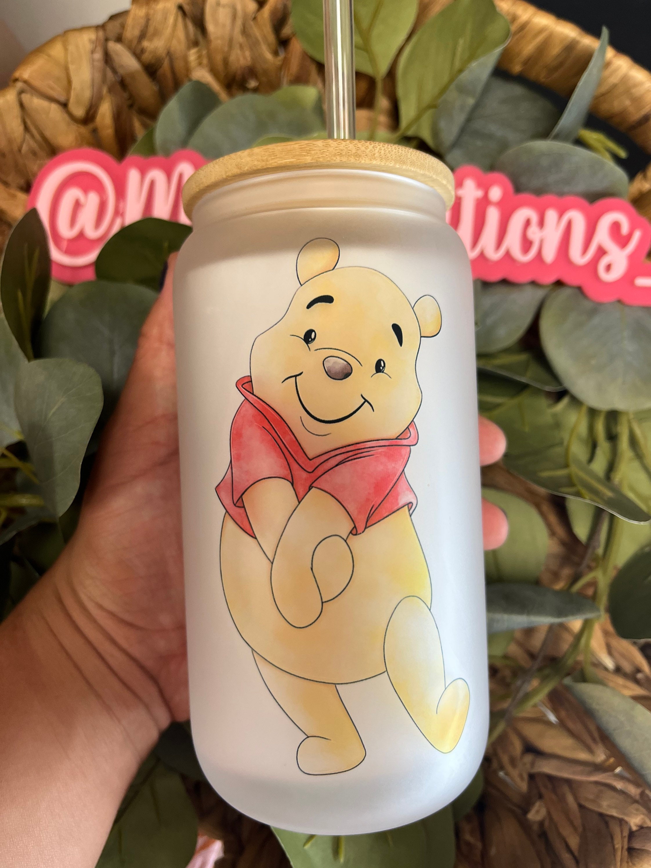 Winnie the Pooh frosted glass can, Custom glass can, Winnie the pooh