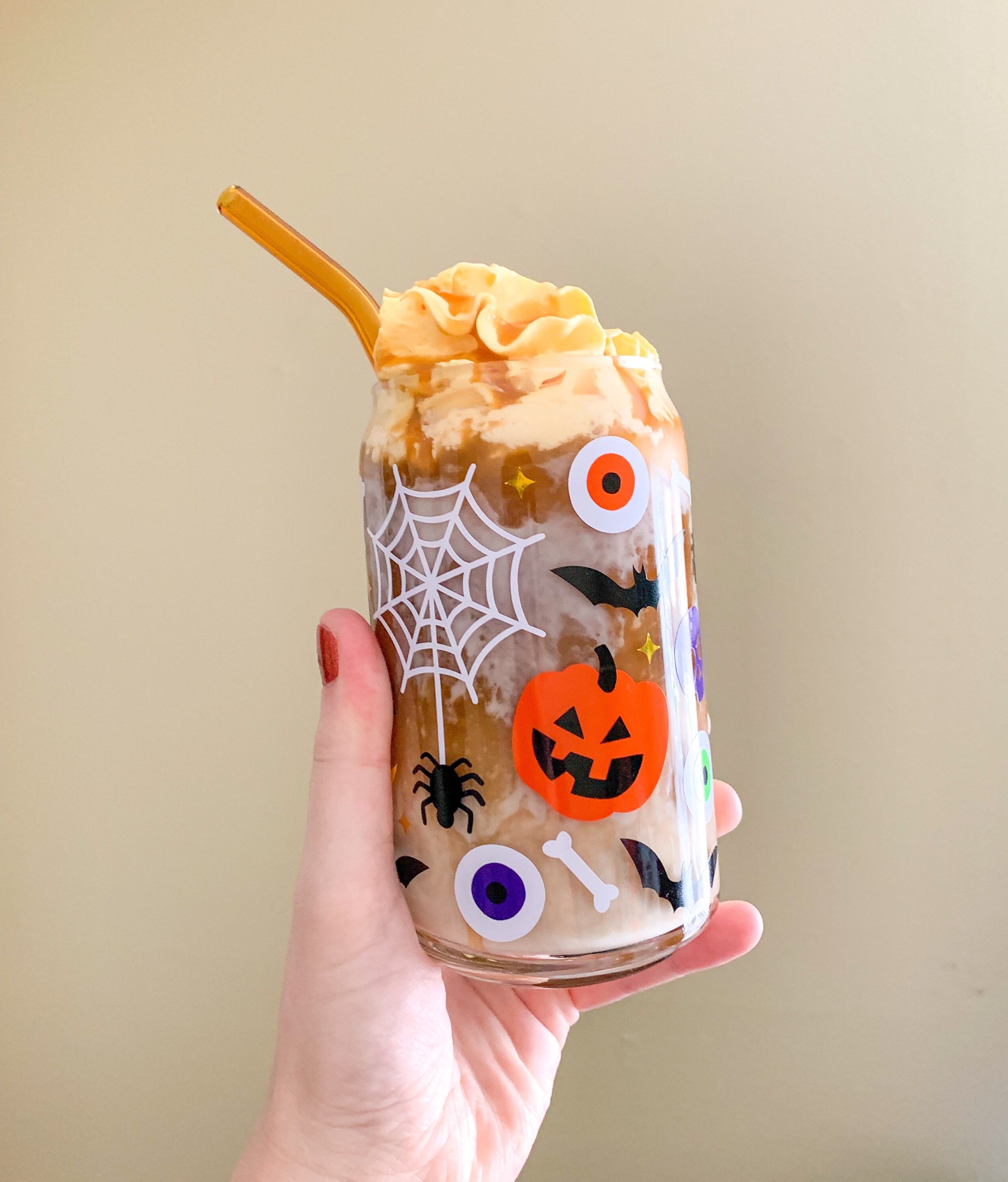 Halloween Can Glass | Cute Halloween Cup | Halloween Iced Coffee Glass | Iced Coffee Cup | Cute Halloween Decor | Halloween Tumbler