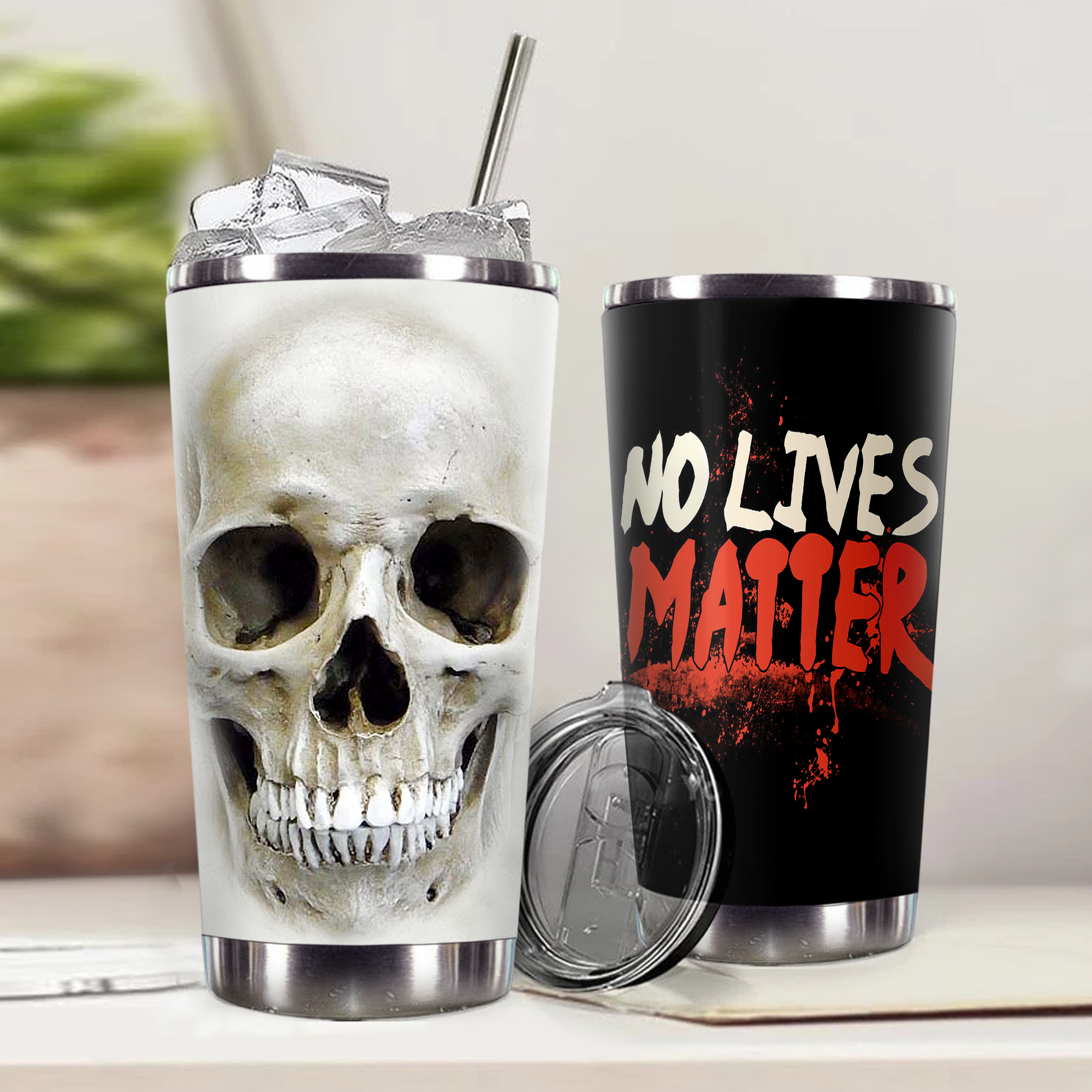 H-Lk Design Vacuum Insulated Tumbler – Skull 3D No Lives Matter