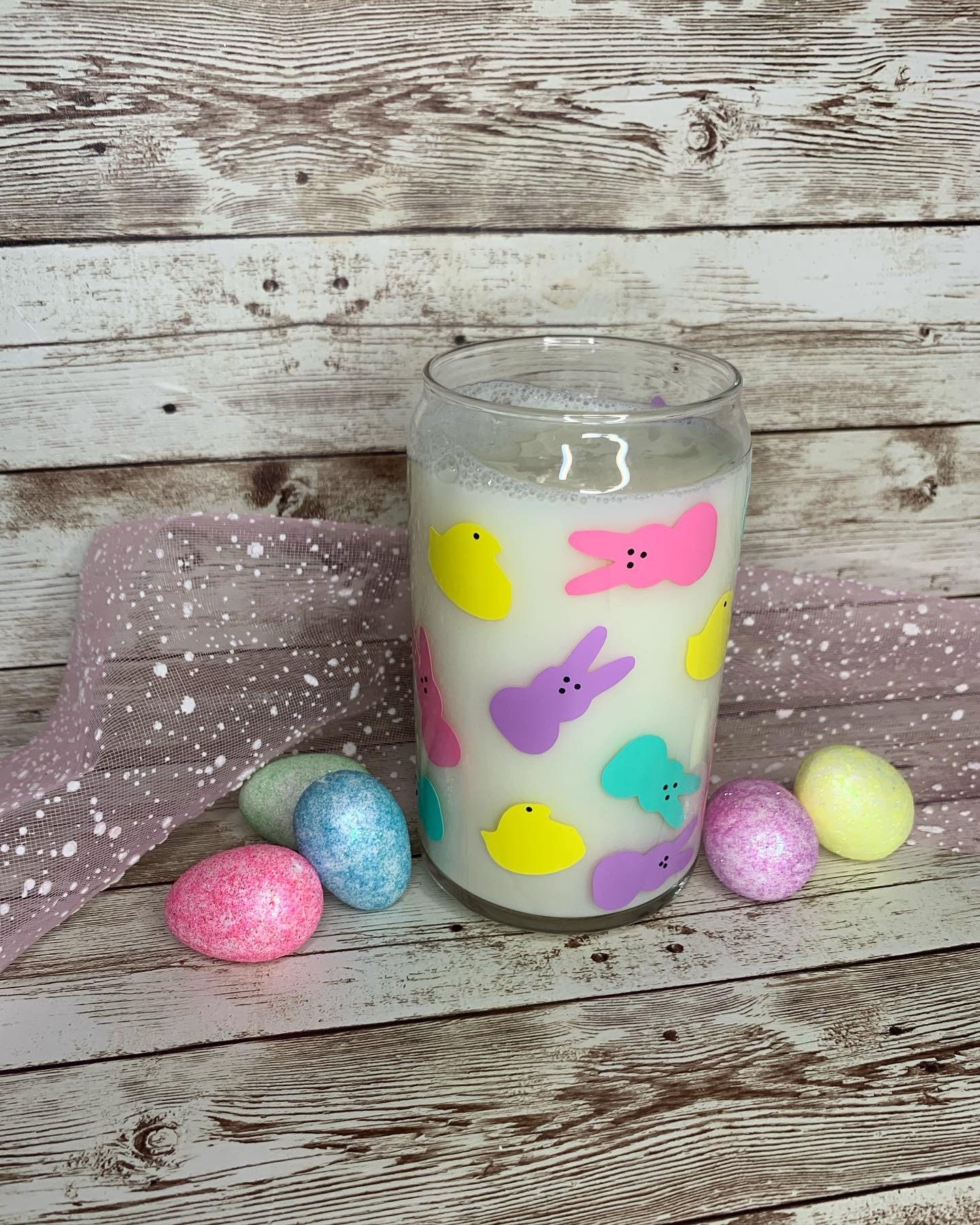 Easter Springtime Glass Cup / Custom Personalized Cold Cup / Gift for her / Easter Basket Stuffer / Peeps Custom Tumbler / Spring Beer Can