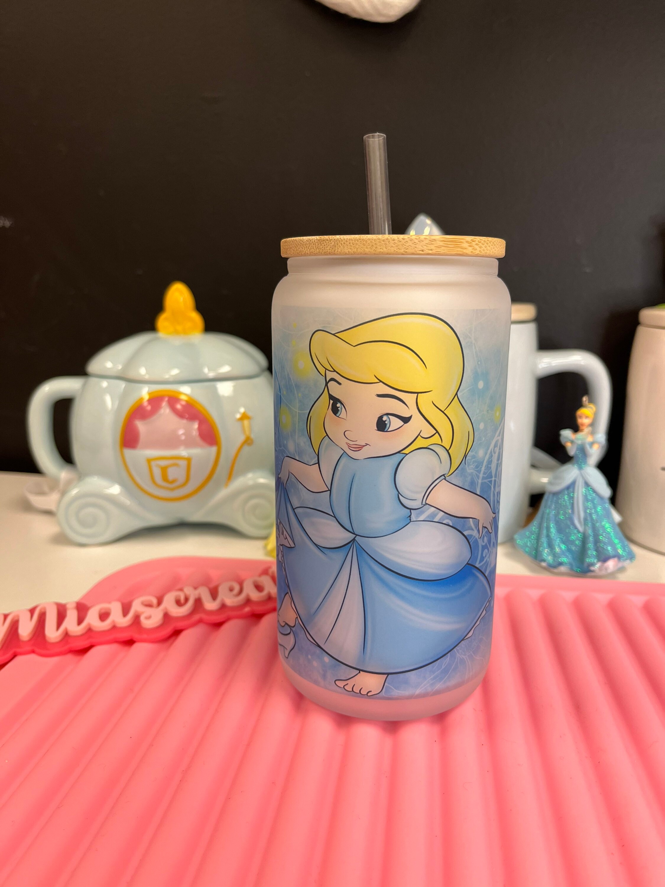 Cinderella Frosted glass can, Glass can, Princess Cinderella glass can