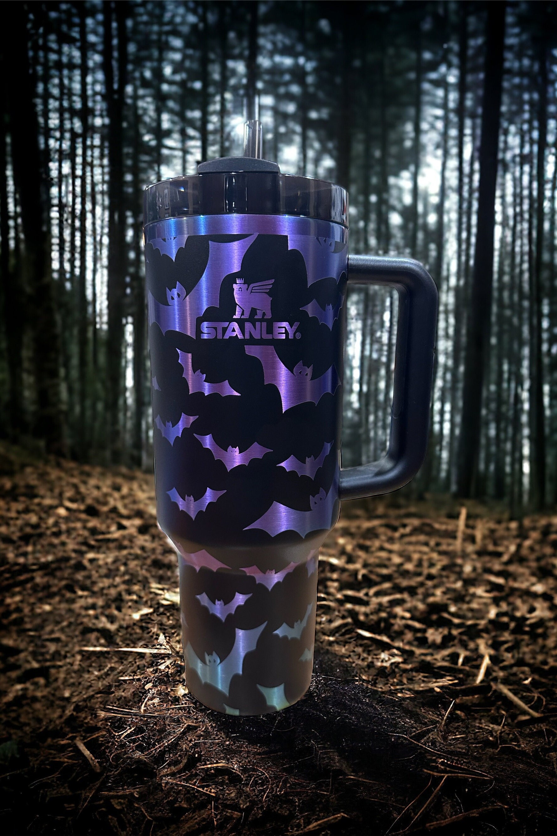 40oz Tumbler with Bats – laser engraved