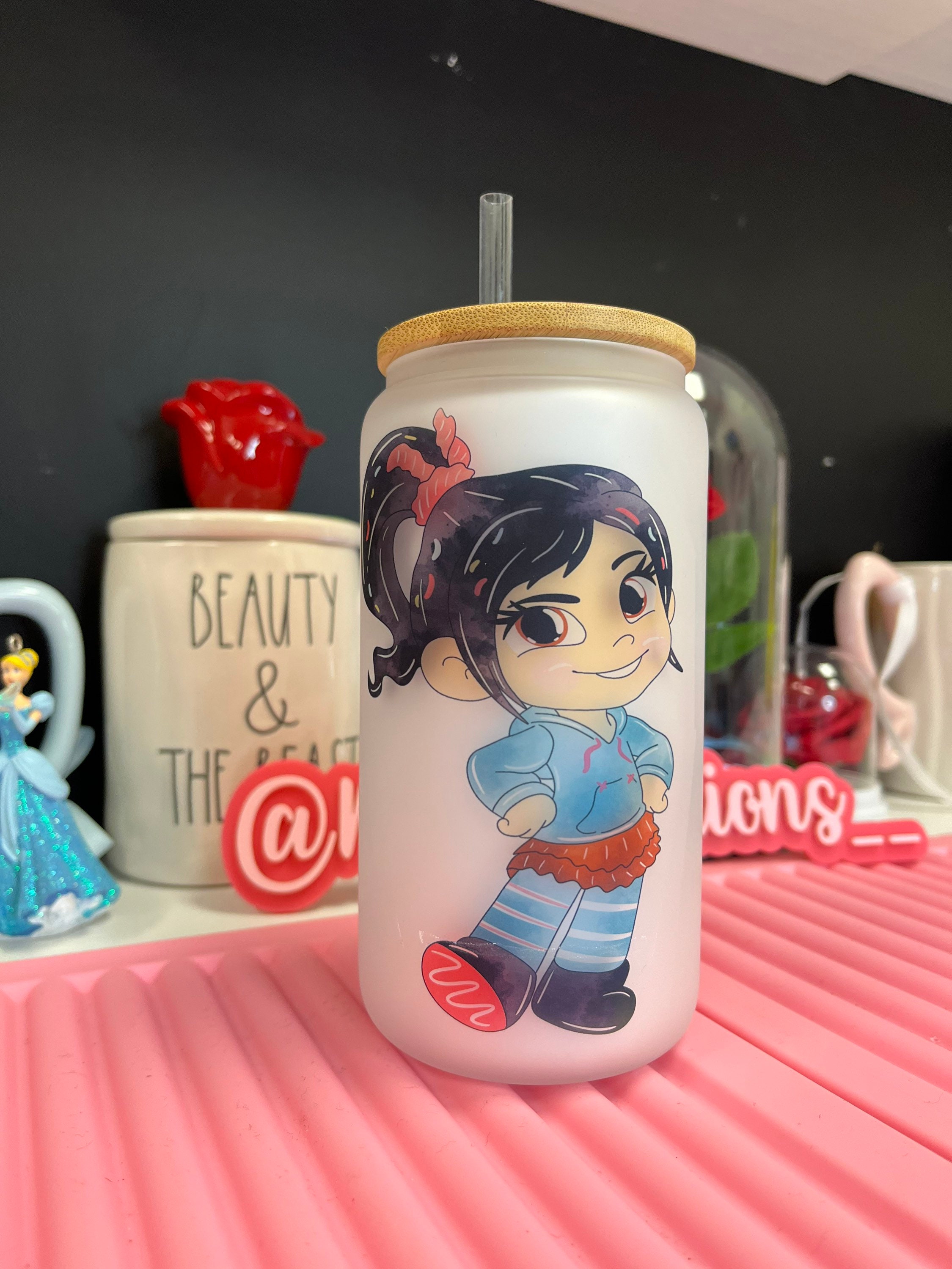 Vanellope von Schweetz frosted glass can, glass can Princess glass can