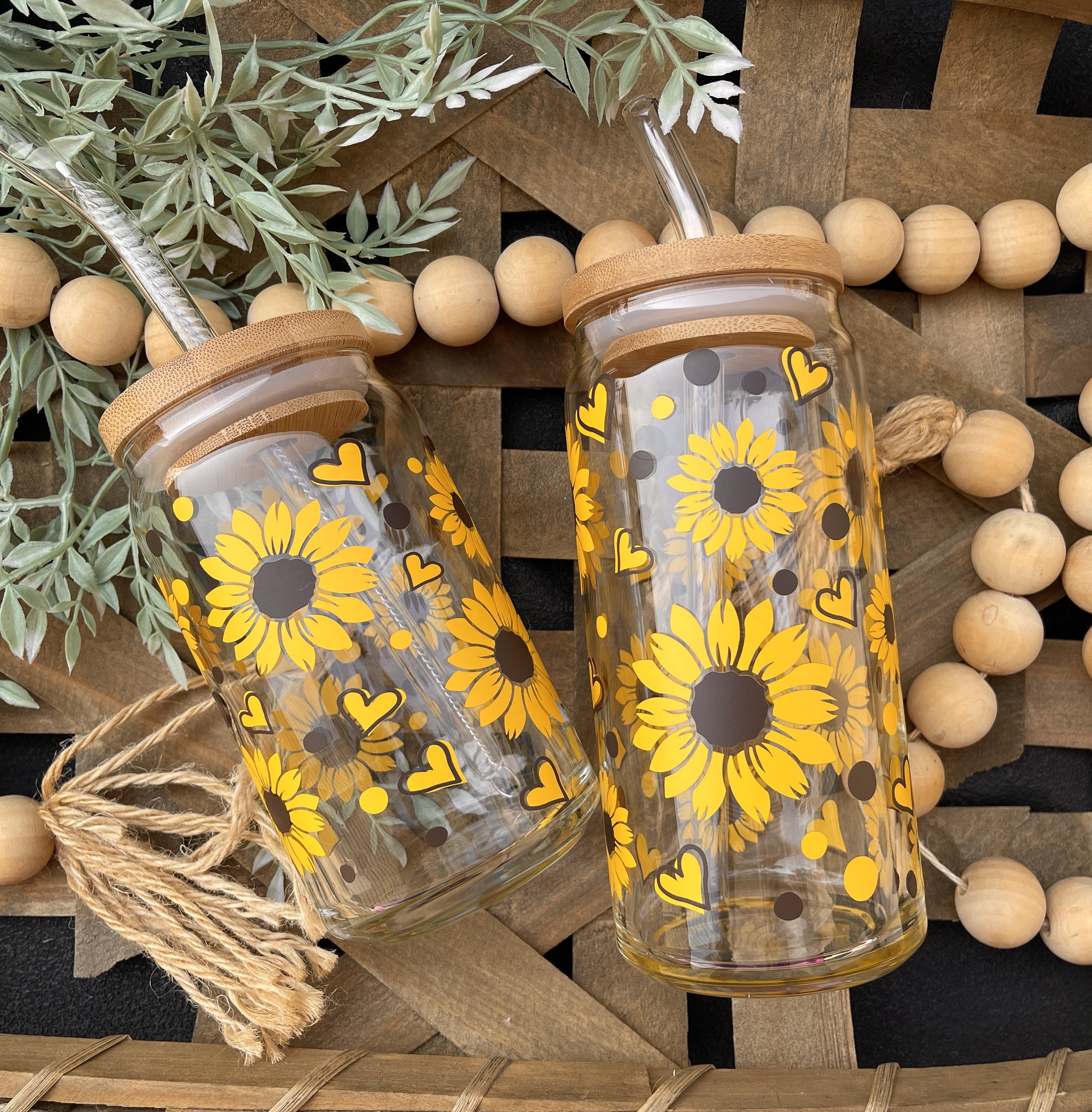 Sunflower  Beer Can Glass | sunflower coffee glass | Best Friend gifts |  coffee glass | iced coffee glass | sunflower gifts