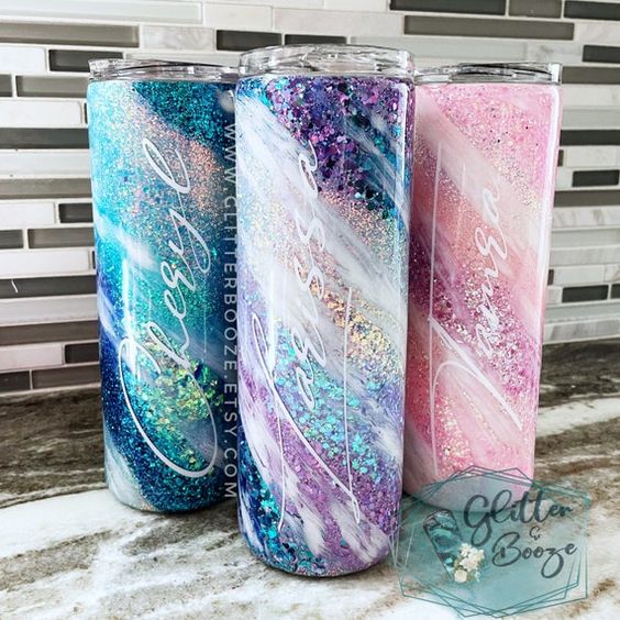 Glitter Swirl Tumbler, Epoxy Sealed Cup, Custom Marble Tumbler