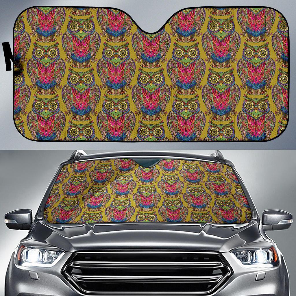 Owl Ornamental Pattern Print Car Sun Shade