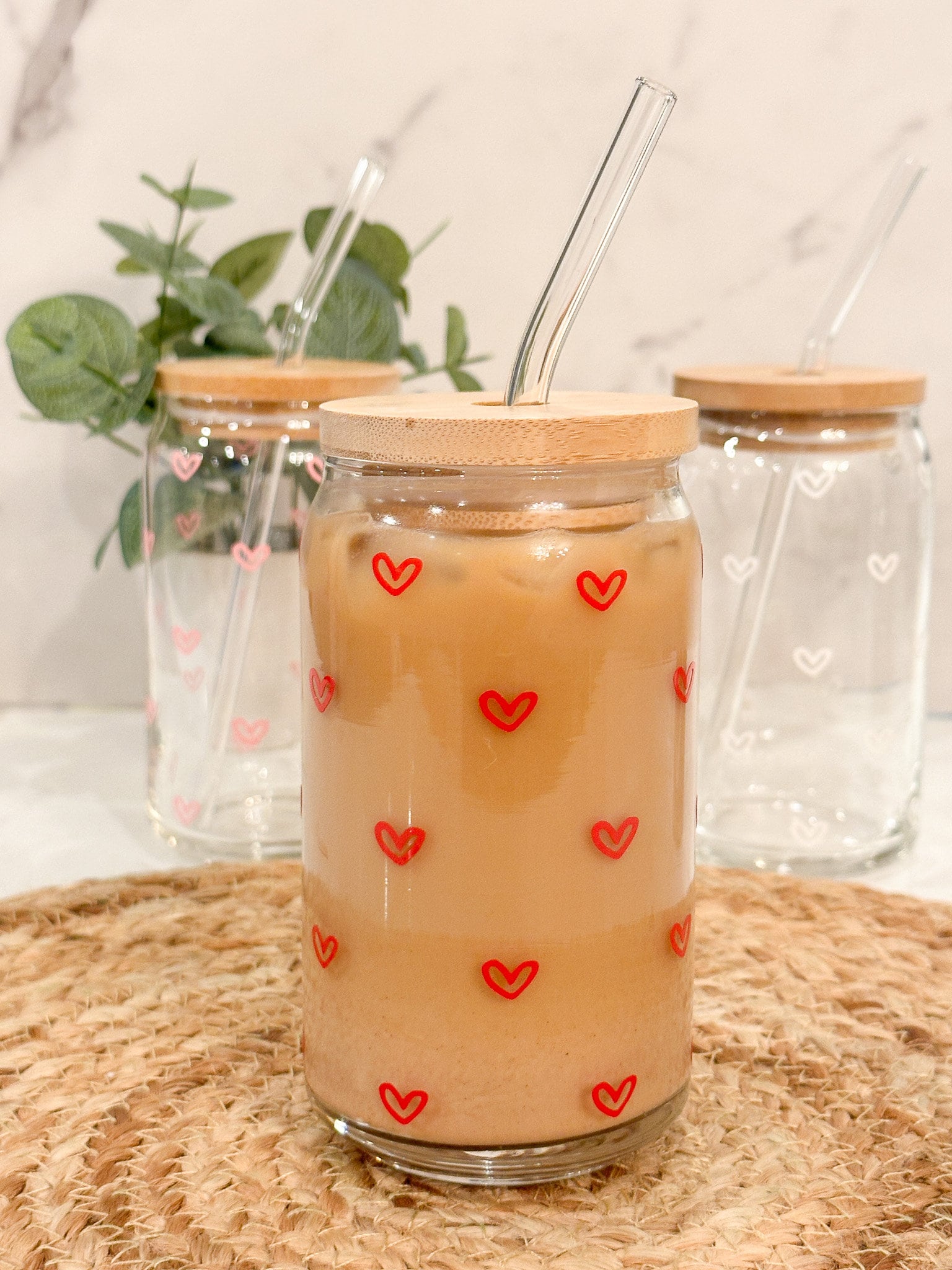 Mini Hearts Cup, Hearts Glass, Iced Coffee Drink, Boho Glass, Beer Can Glass, Trending Glass, 16 oz Cup, Lid & Straw, Valentine Glass Cup