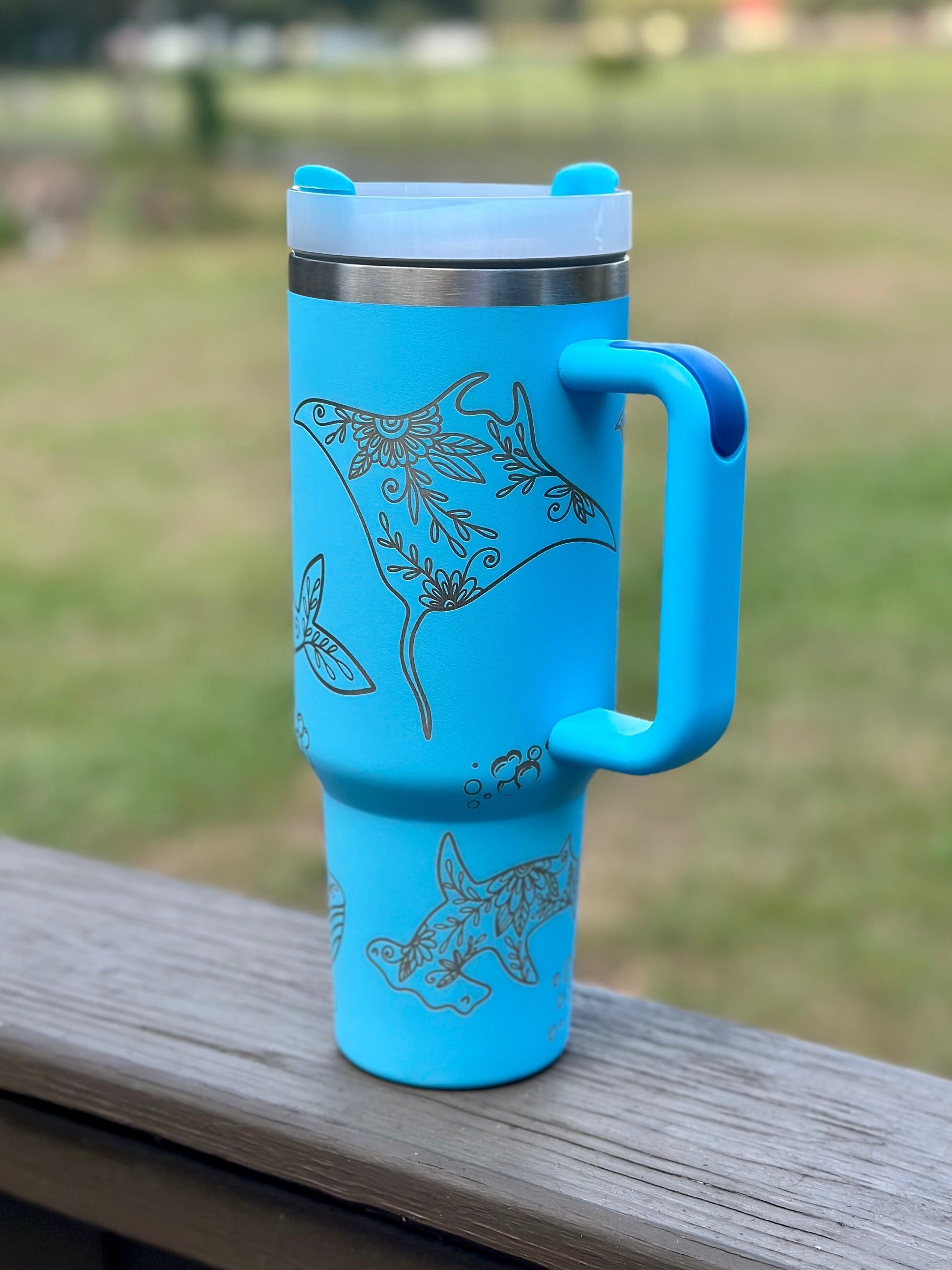 Whimsical Sea Animals | Under The Sea 40 oz Stainless Steel Insulated Tumbler with Handle, Laser Engraved tumbler