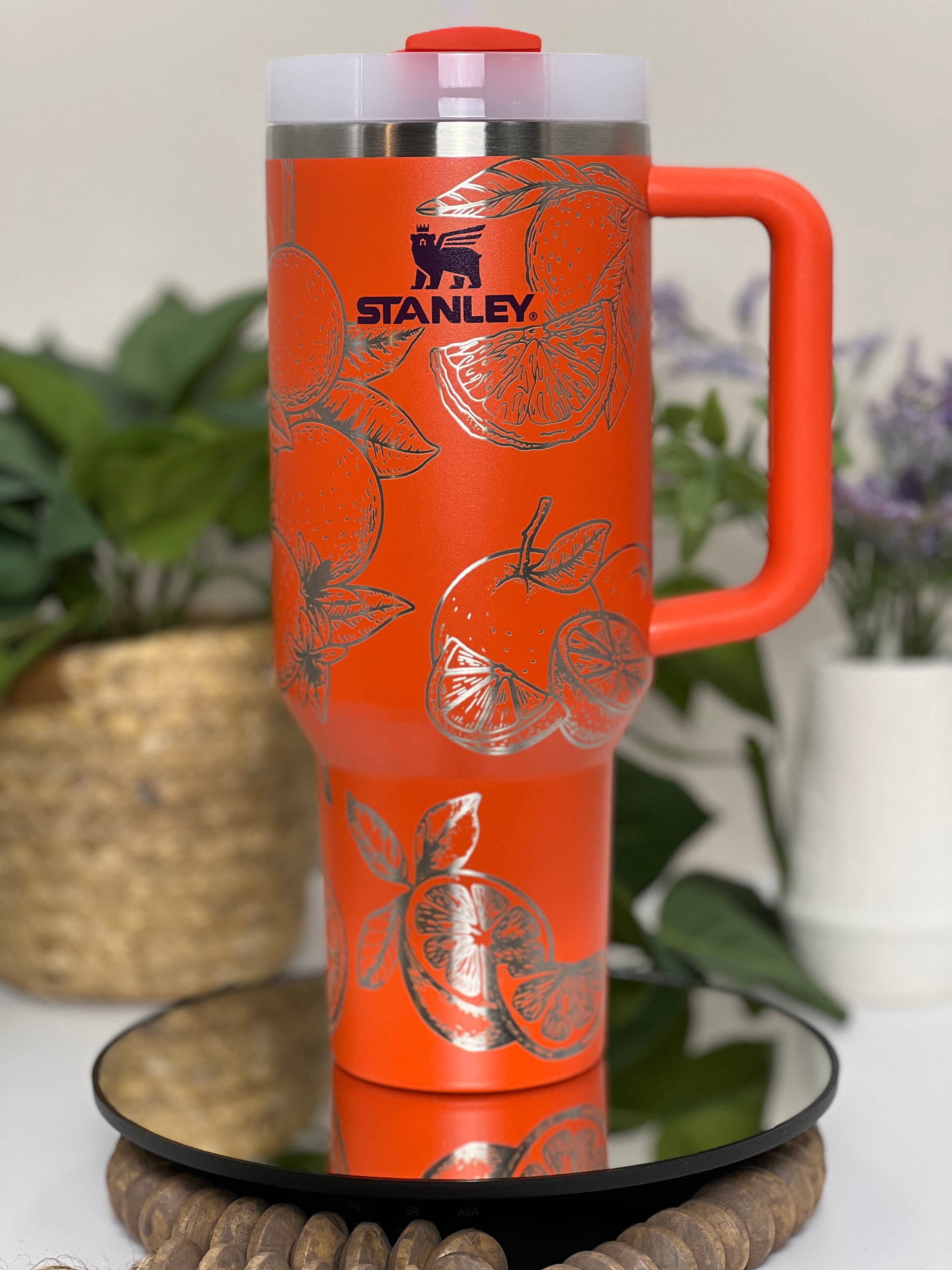 Oranges Citrus Laser Engraved 40oz Tumbler with Handle Lid and Straw, Custom Engraved Seamless Tumbler, Double Wall Insulated Cup