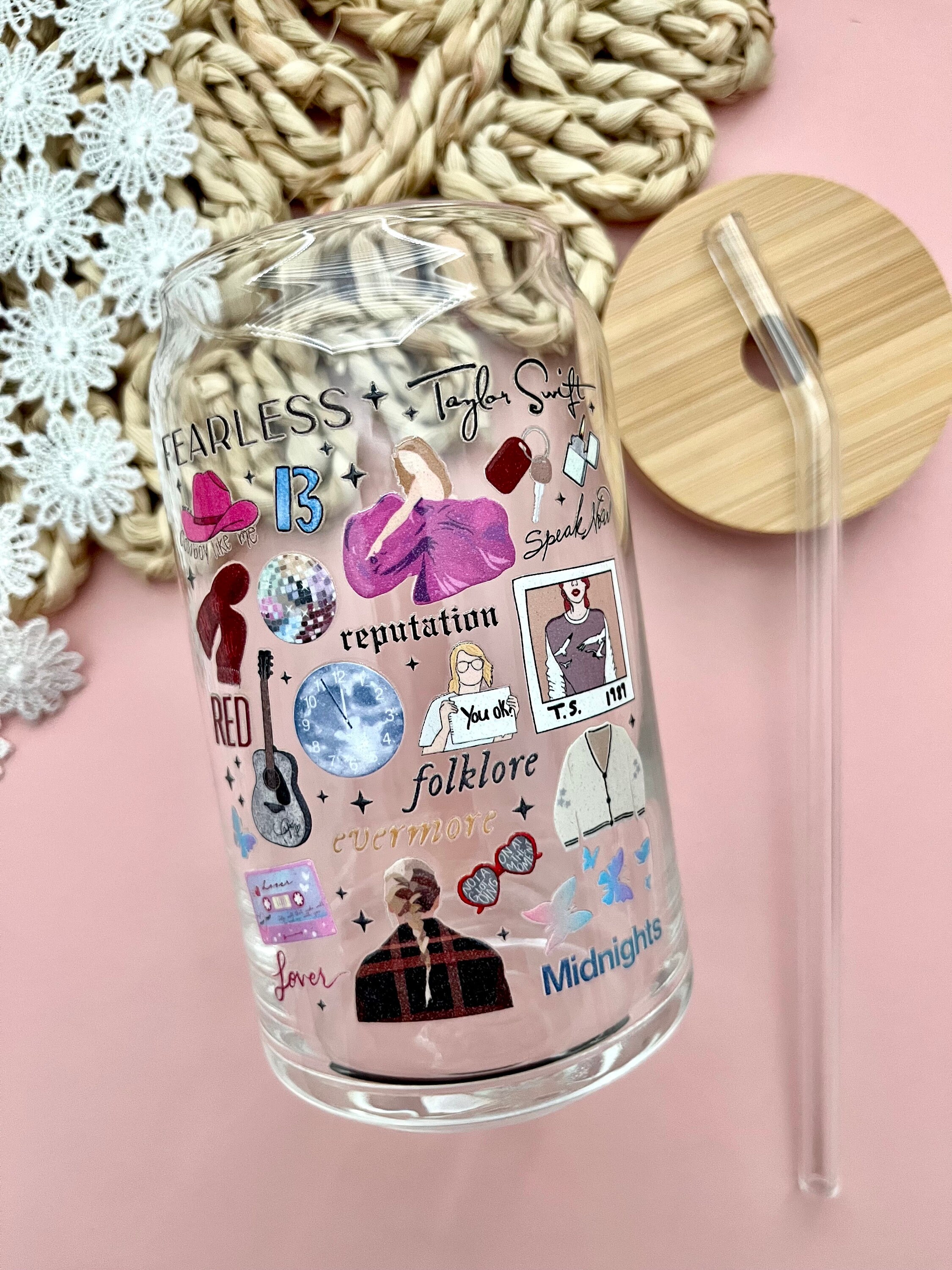 Taylor Swift Inspired Glass Cup / Swift Tumbler / Gifts for Her / Cute Glass Cup / Iced Coffee Cup / Gifts for Mom