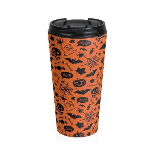 Stainless Steel Travel Mug, Halloween Holiday Travel Mug, Pumpkins All Over Print Steel Mug, 15 Ounce Tumbler, 15Oz Coffee Tea Drinkware Mug