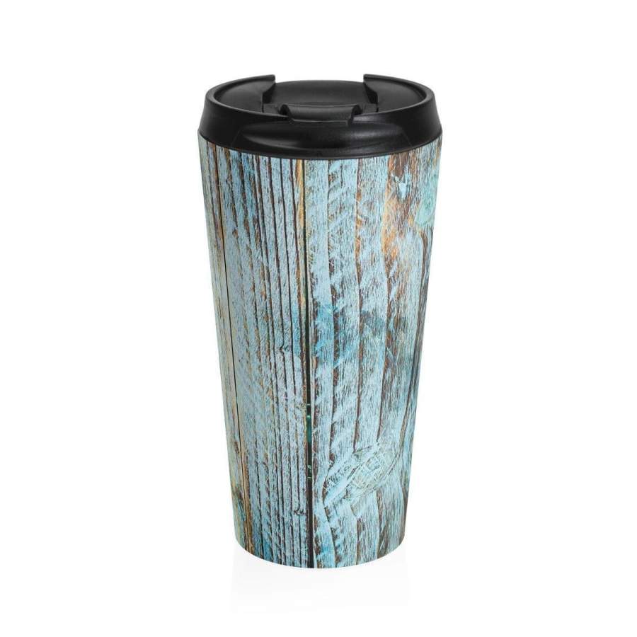 Stainless Steel Travel Mug, Wood Grain Bohemian Hippie Travel Mug, All Over Print Steel Mug, 15 Ounce Tumbler, 15oz Coffee Tea Drinkware