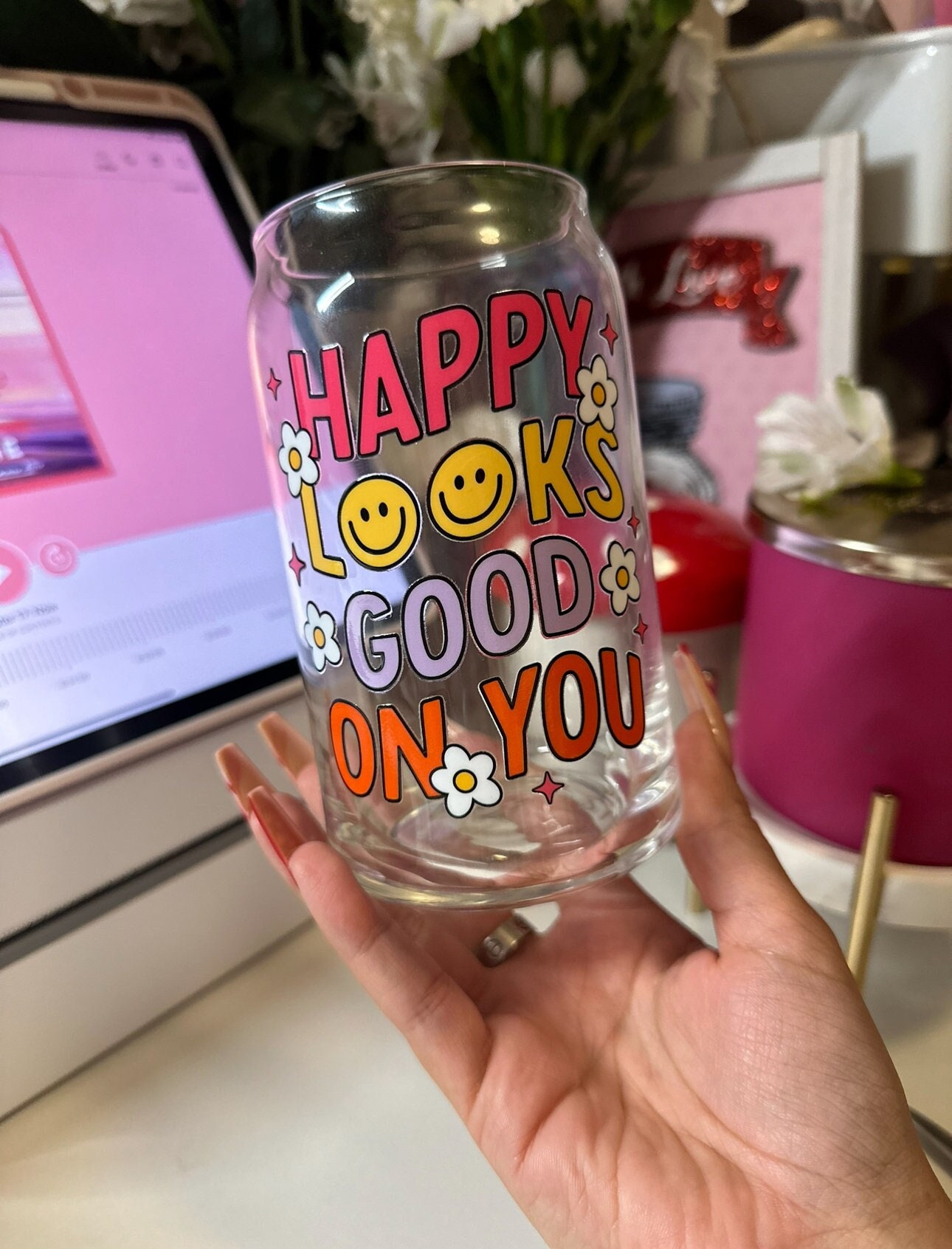 Motivational Glass Cup | Cute Cup | Glass Cup | Coffee Glass | Iced Coffee Glass | Glass Can | Cute Cup for Coffee | Trendy Glass Cup