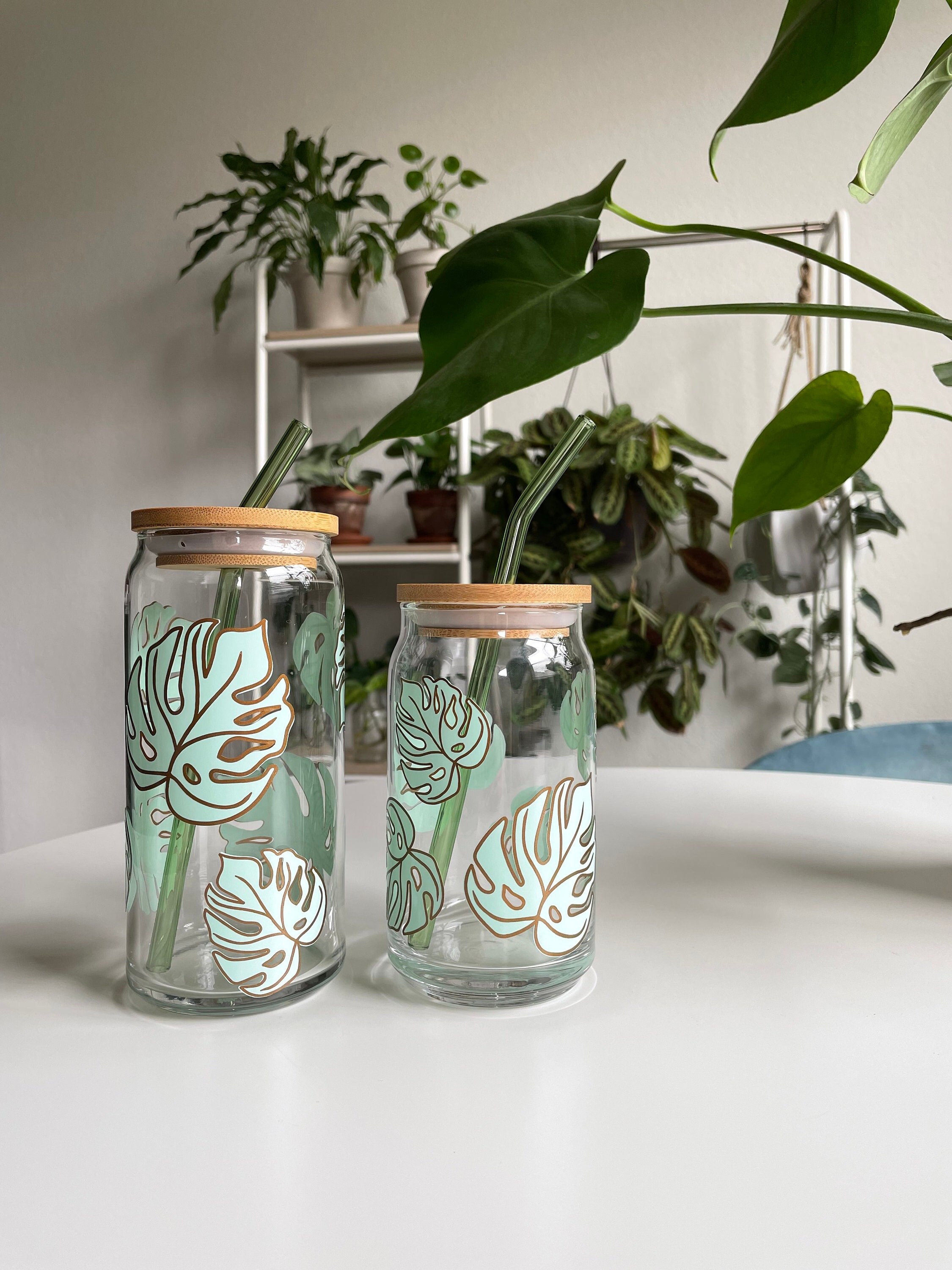 Monstera Leaf Iced Coffee Cup, Monstera Leaf Wrap Can Glass, Plant Lover Can Glass, 16oz Can Glass, 20oz Can Glass