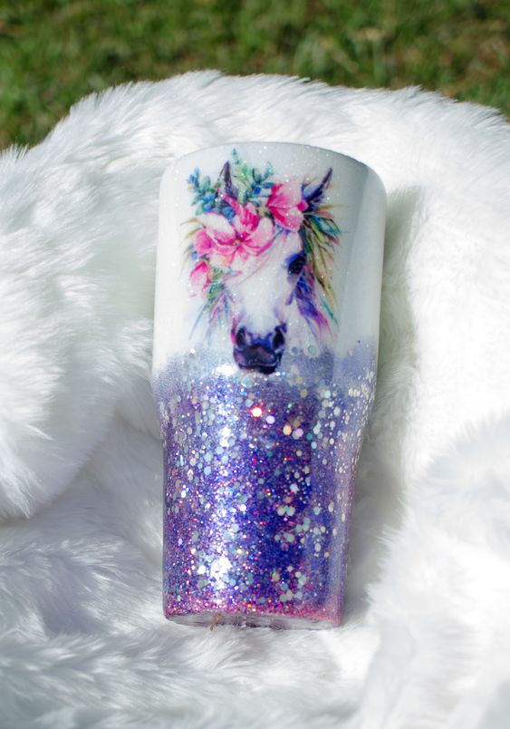 Watercolor Unicorn Epoxy Glitter Tumbler