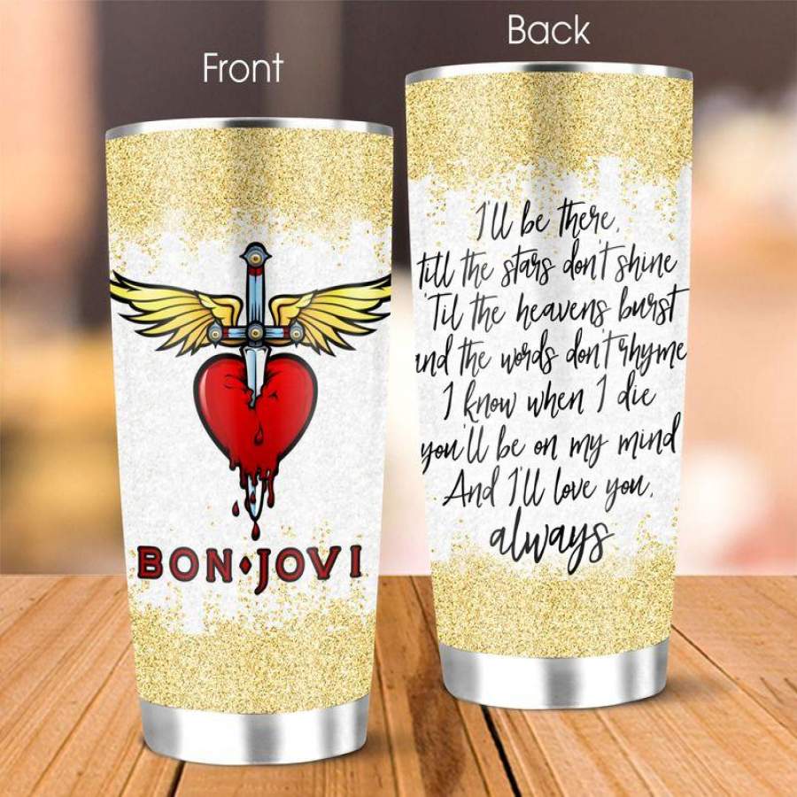 Bon Jovi Glitter Lyric 20oz Stainless Steel Tumbler