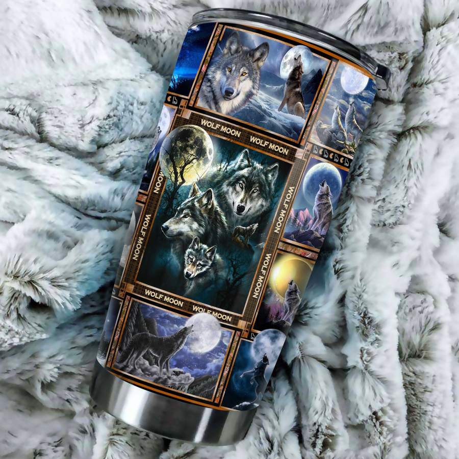 Beautiful Wolf Moon Stainless Steel Tumbler