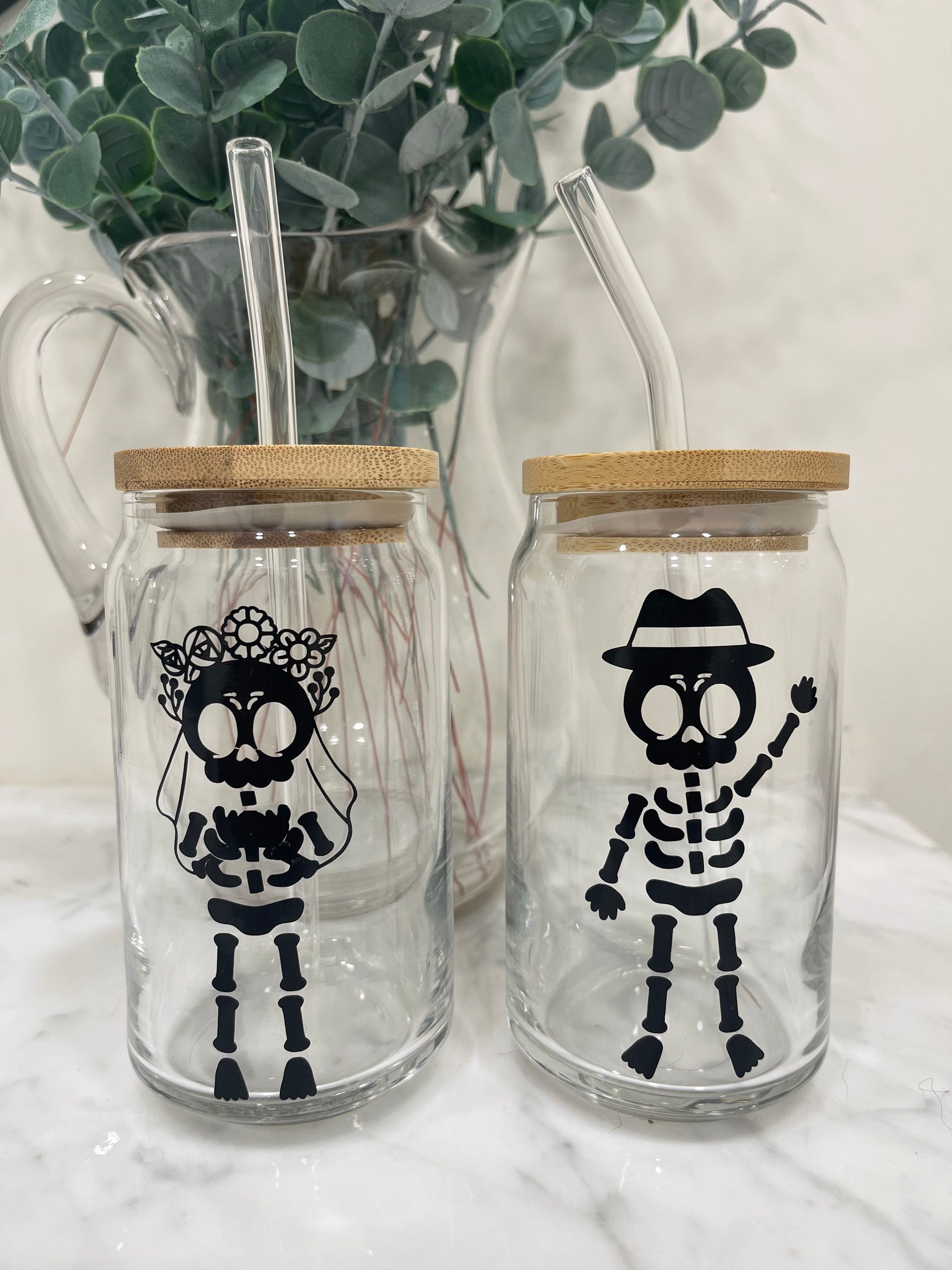 Skeleton Couple Beer Can Glass, Halloween Beer Can Glass, Halloween Wedding Gift