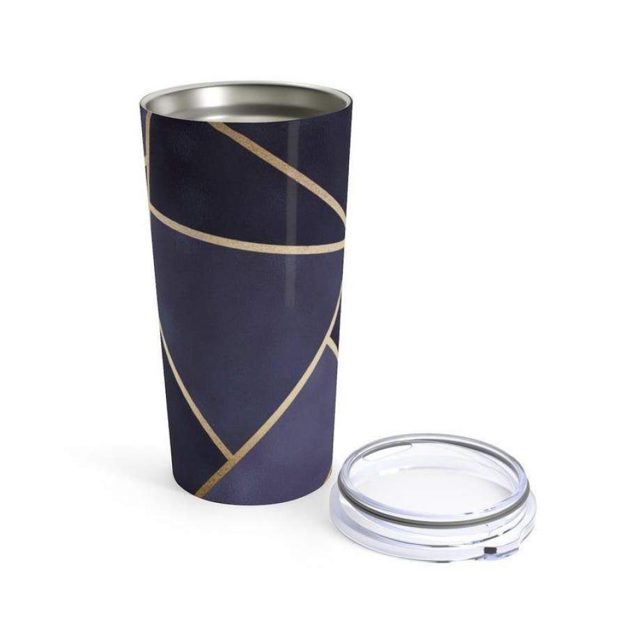 Navy and Gold Marble Wrapped Stainless Steel Tumbler 20oz