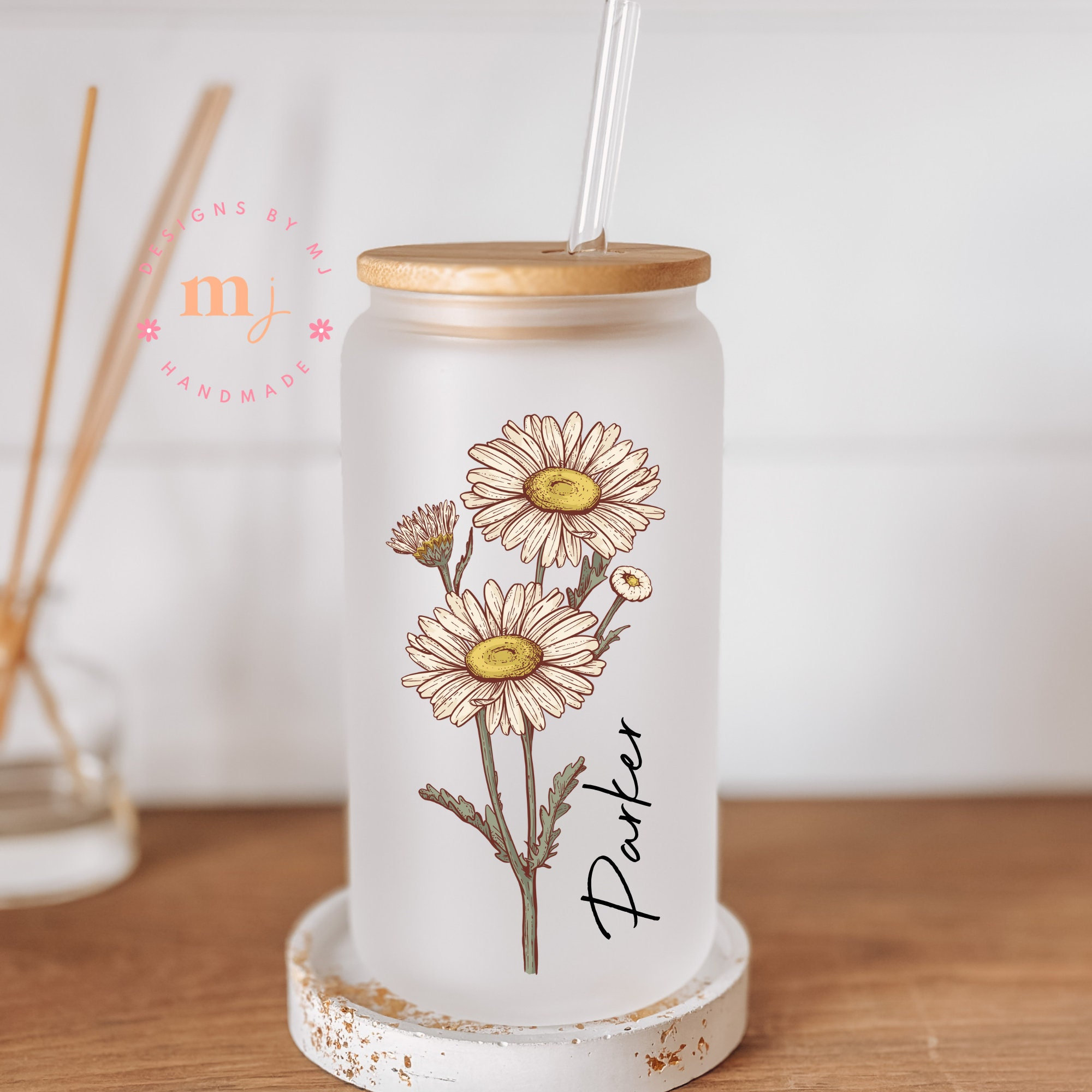 Personalized Vintage month flower with name Iced Coffee Cup Tumbler Bridesmaid Gift Bridesmaid Proposal Giftful Mug with floral design Gift