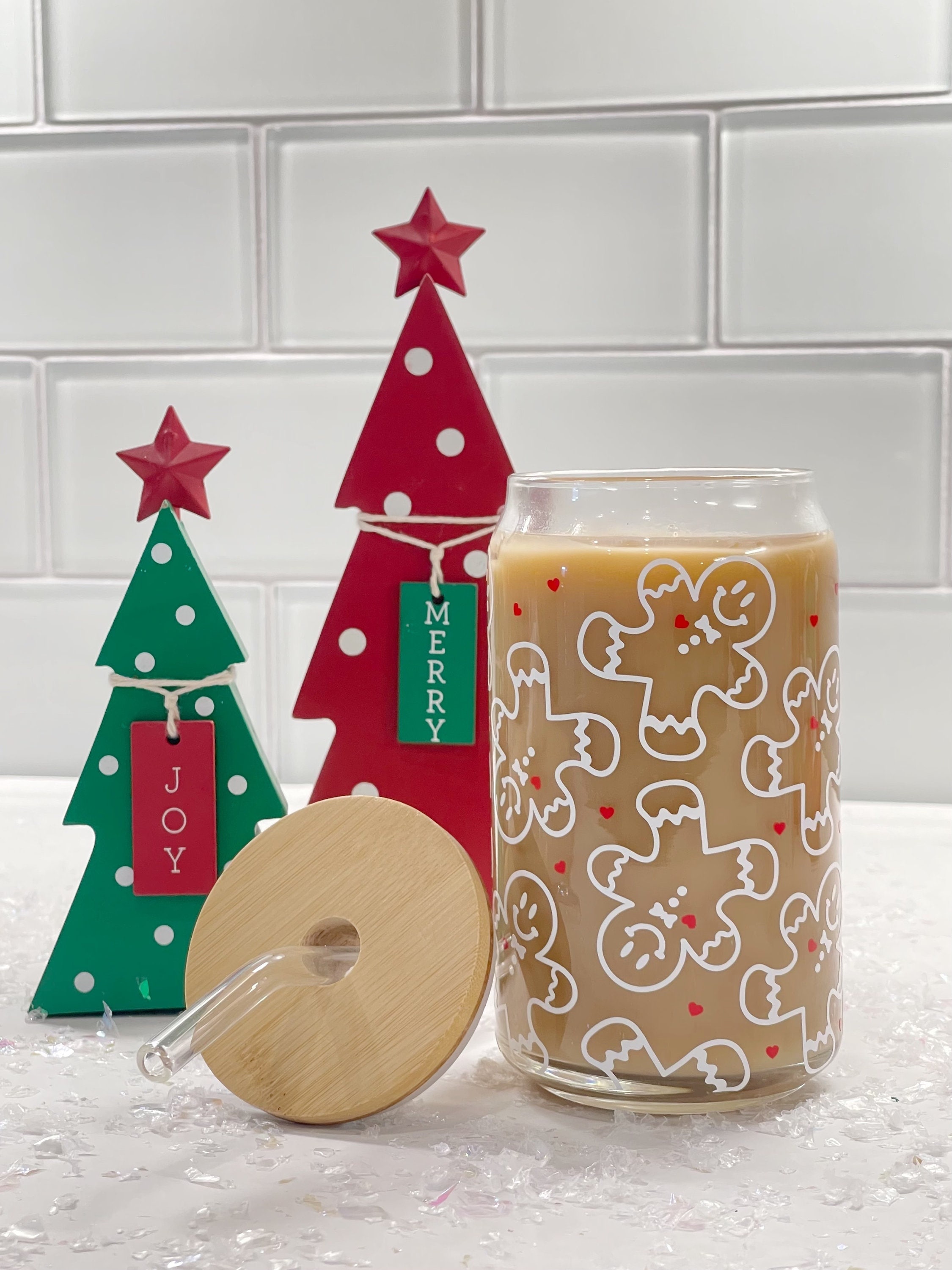 Gingerbread Glass Can | Gingerbread Beer Glass Can | Christmas Cup | Christmas Coffee Glass | Holiday Gift | Christmas Gift Cup