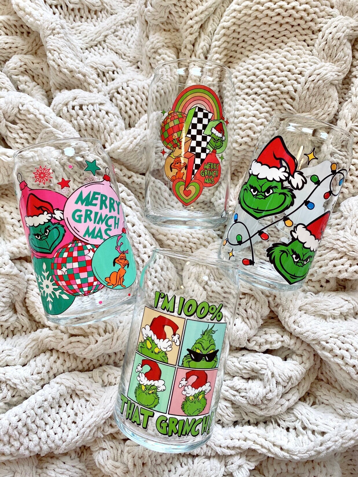 Pink Grinch Iced Coffee Cup, Retro Grinch Beer Can Glass, 100% That Grinch, Christmas Coffee Cup, Cute Grinch Glass Cup, Christmas Gift