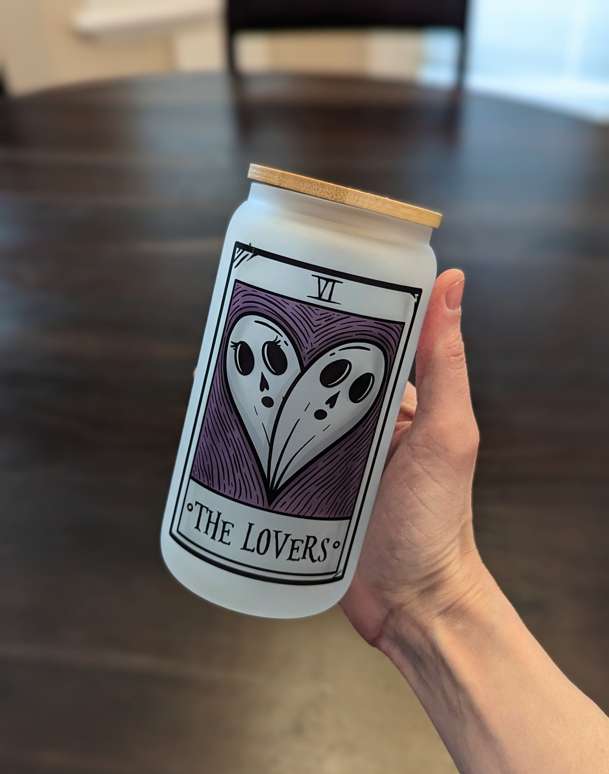 Frosted Glass Can | Iced Coffee Cup | The Lovers Tarot Card | Spooky Valentine Ghost Mug