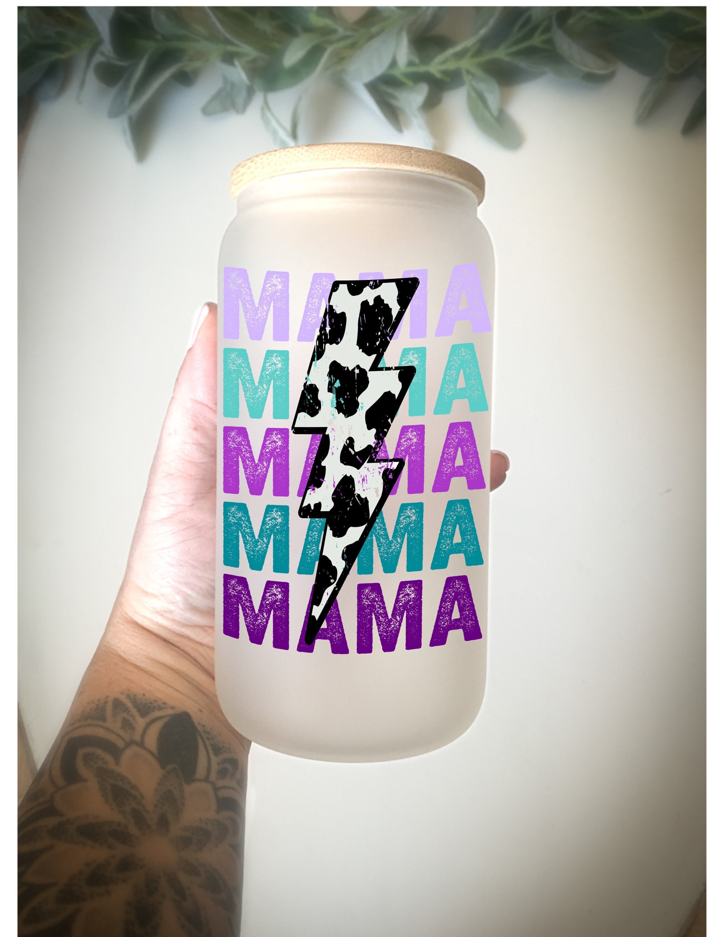 Mama Cow print bolt Cup/ Mom Cup/ Mothers Day Gift/ Mama Cup/ Iced Coffee Glass Can