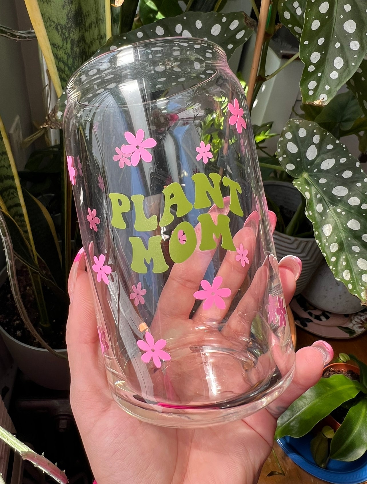 Plant Mom Glass Cup | Plant Lover | Libbey Cup | Glass Cup | Coffee Glass | Iced Coffee Glass | Glass Can | Cute Cup | Trendy Glass Cup