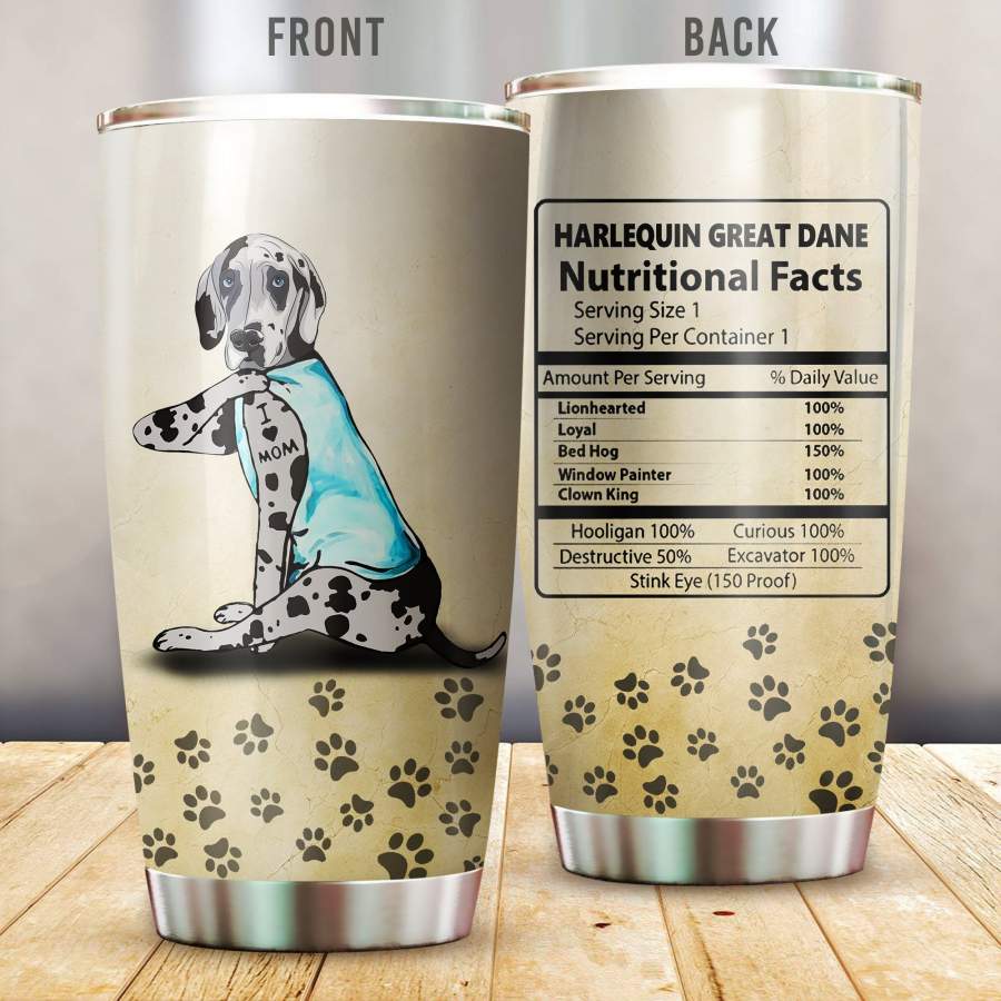 Harlequin Great Dane I Love Mom Stainless Steel Insulated Tumbler Cups