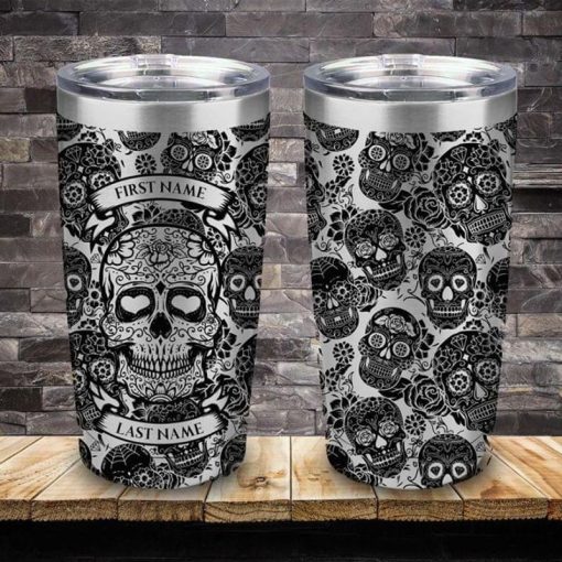 Custom Name Black Skull Stainless Steel Tumbler 20Oz