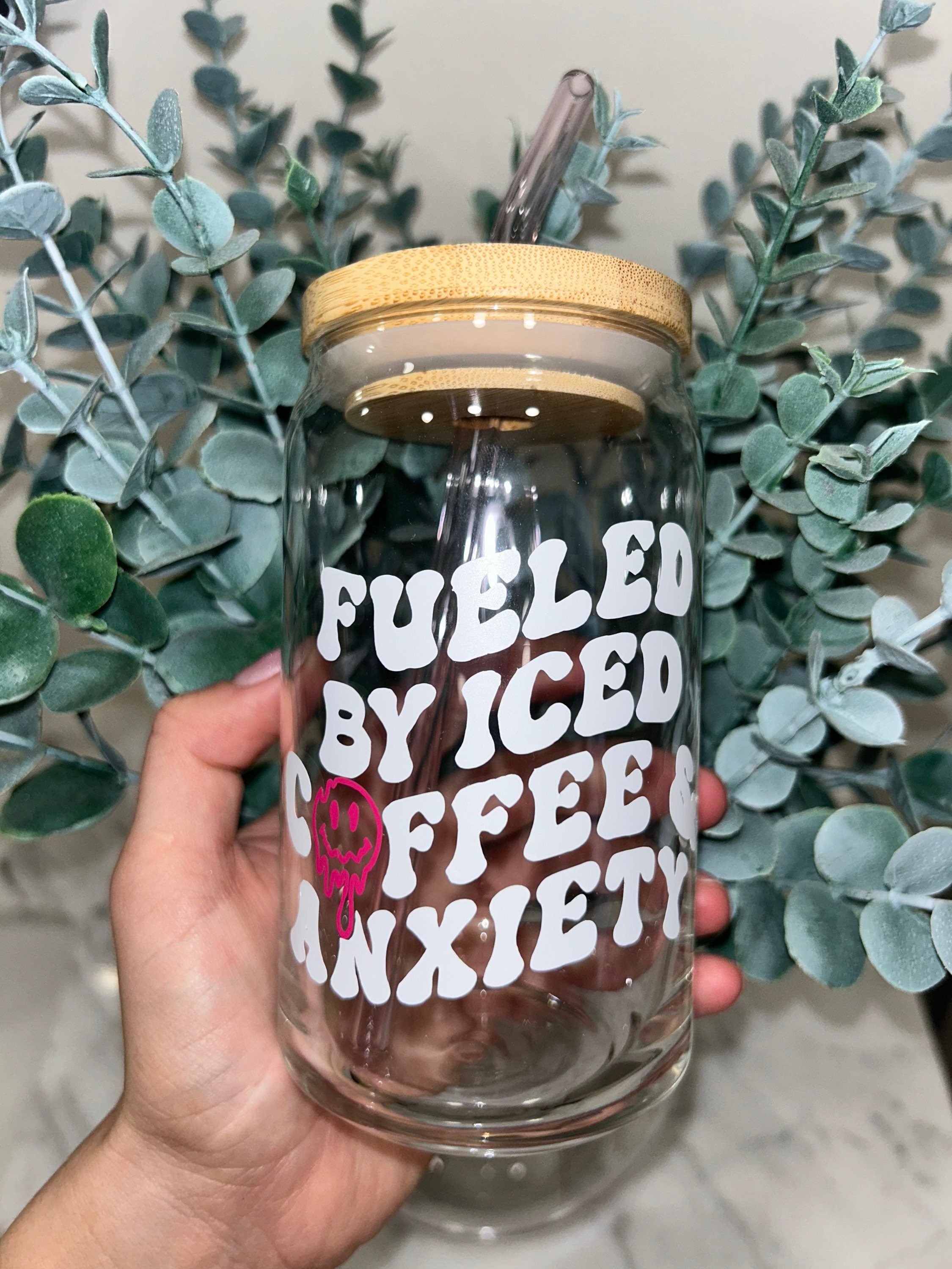 Fueled By Iced Coffee and Anxiety Beer Can Glass