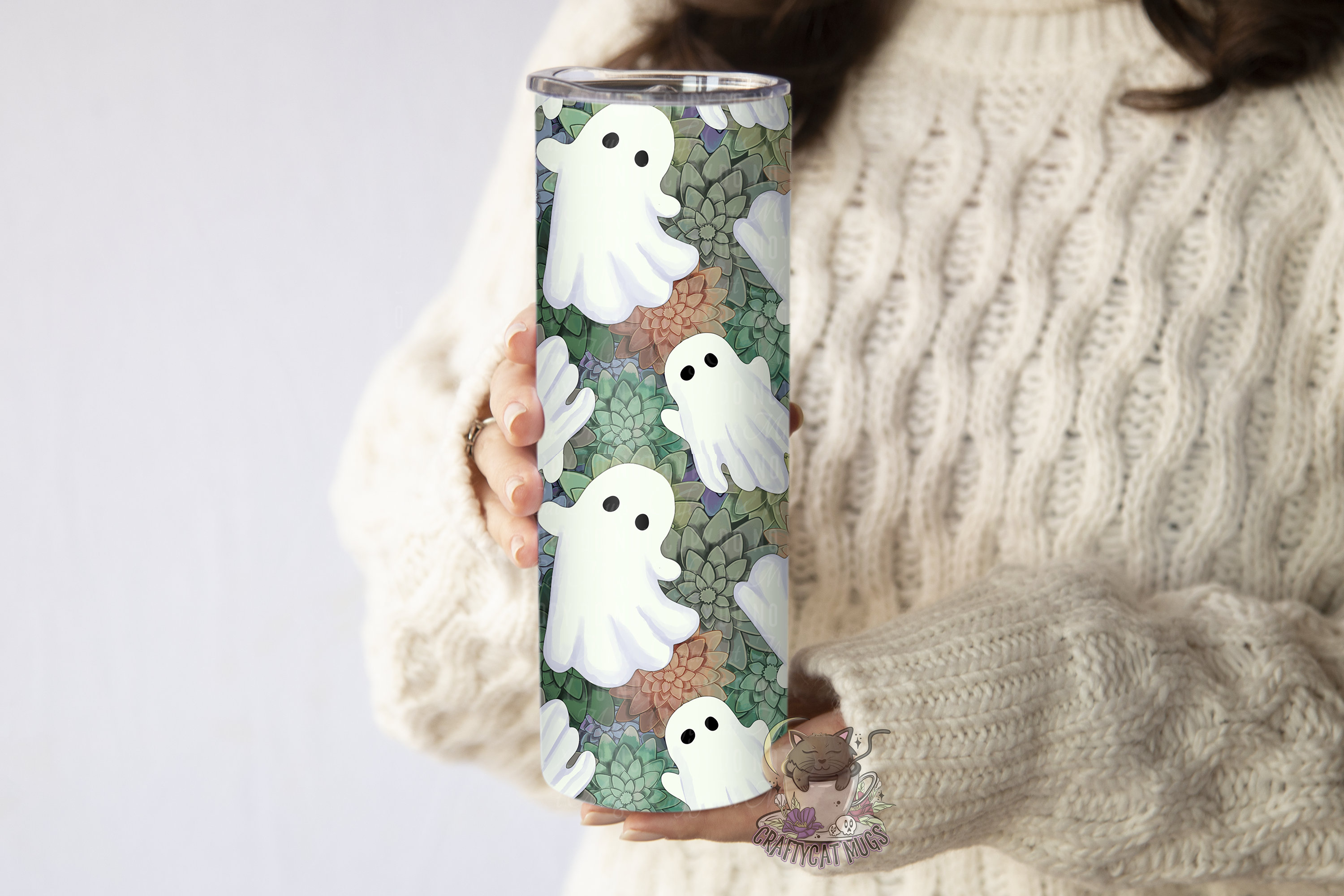 Ghost Tumbler | Plant Tumbler | Ghost and Succulents Cup | Halloween Tumbler