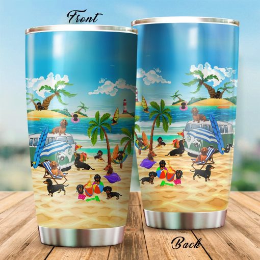 Dachshund Camping Beach Stainless Steel Insulated Tumbler Cups, Gift For Husband, Gifts For Sister In Law, Birthday Gift, New Dad Gifts