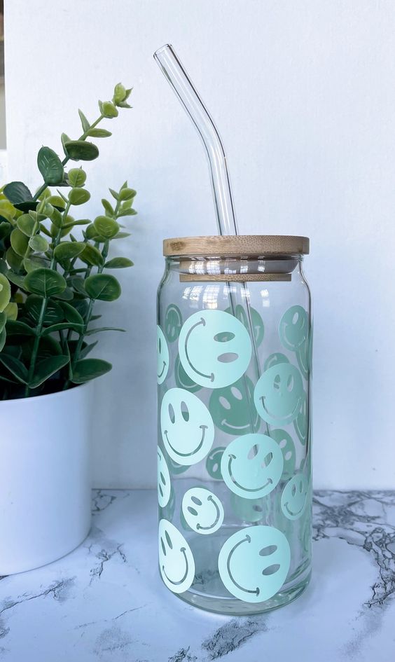 Smiley Face Beer Can Glass, Smiley Iced Coffee Glass, Can Glass Tumbler