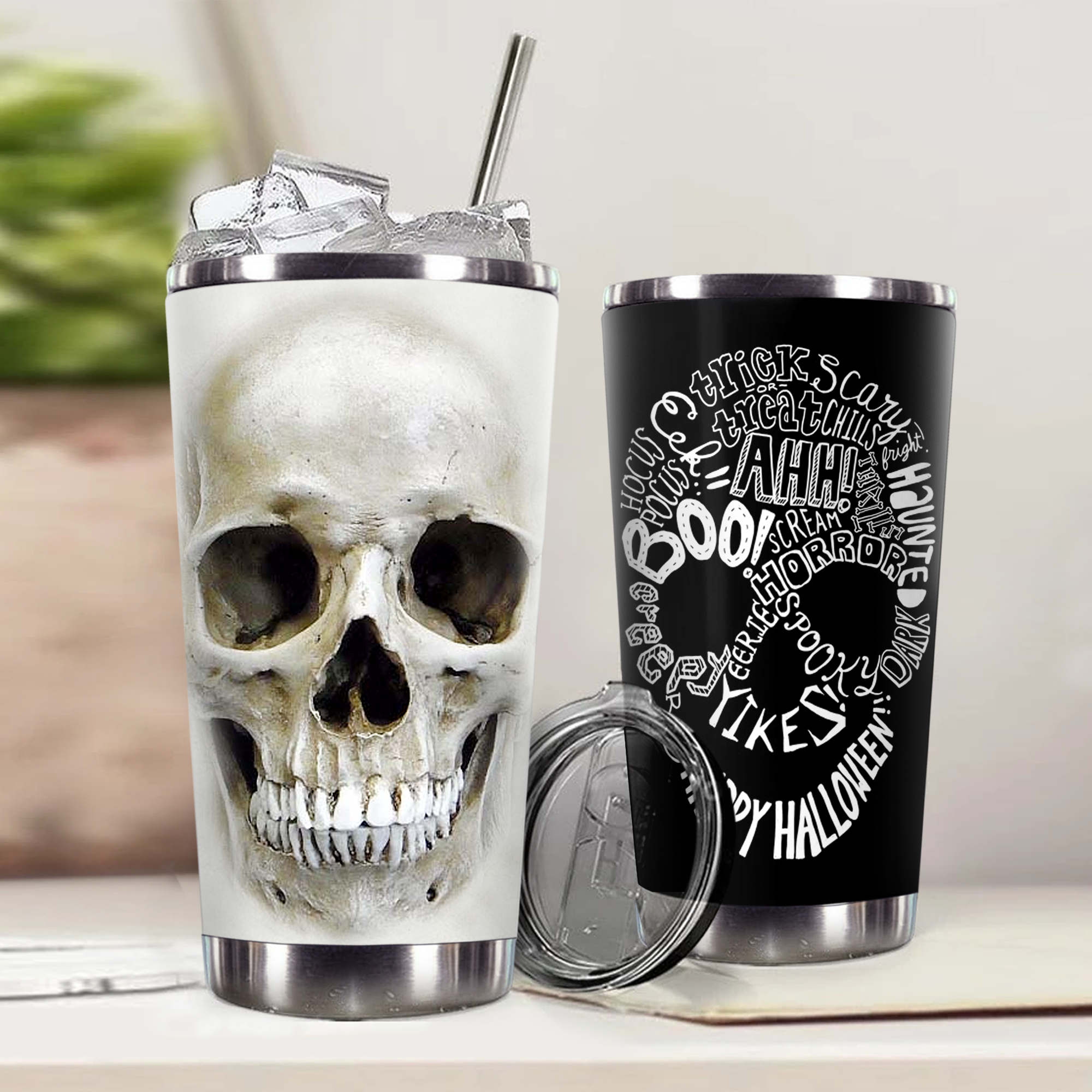 H-Lk Design Vacuum Insulated Tumbler – Skull 3D Happy Halloween