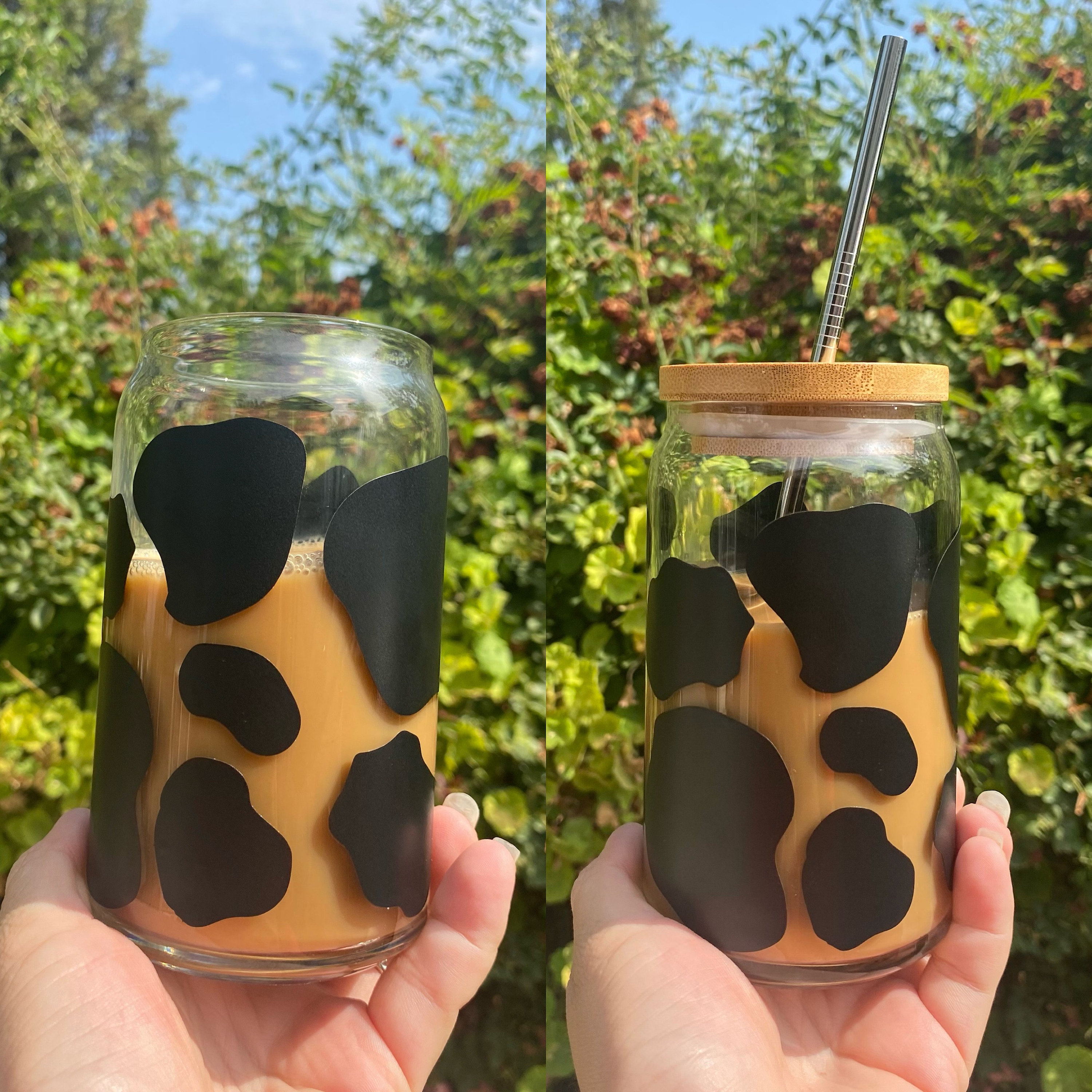 Cow Print Beer Glass Can, Beer Glass Can, Cow Print Wrap, Animal Print Cups, Glass Cups, Iced Coffee Glass, Beer Glass Can Lids, Cow Cups