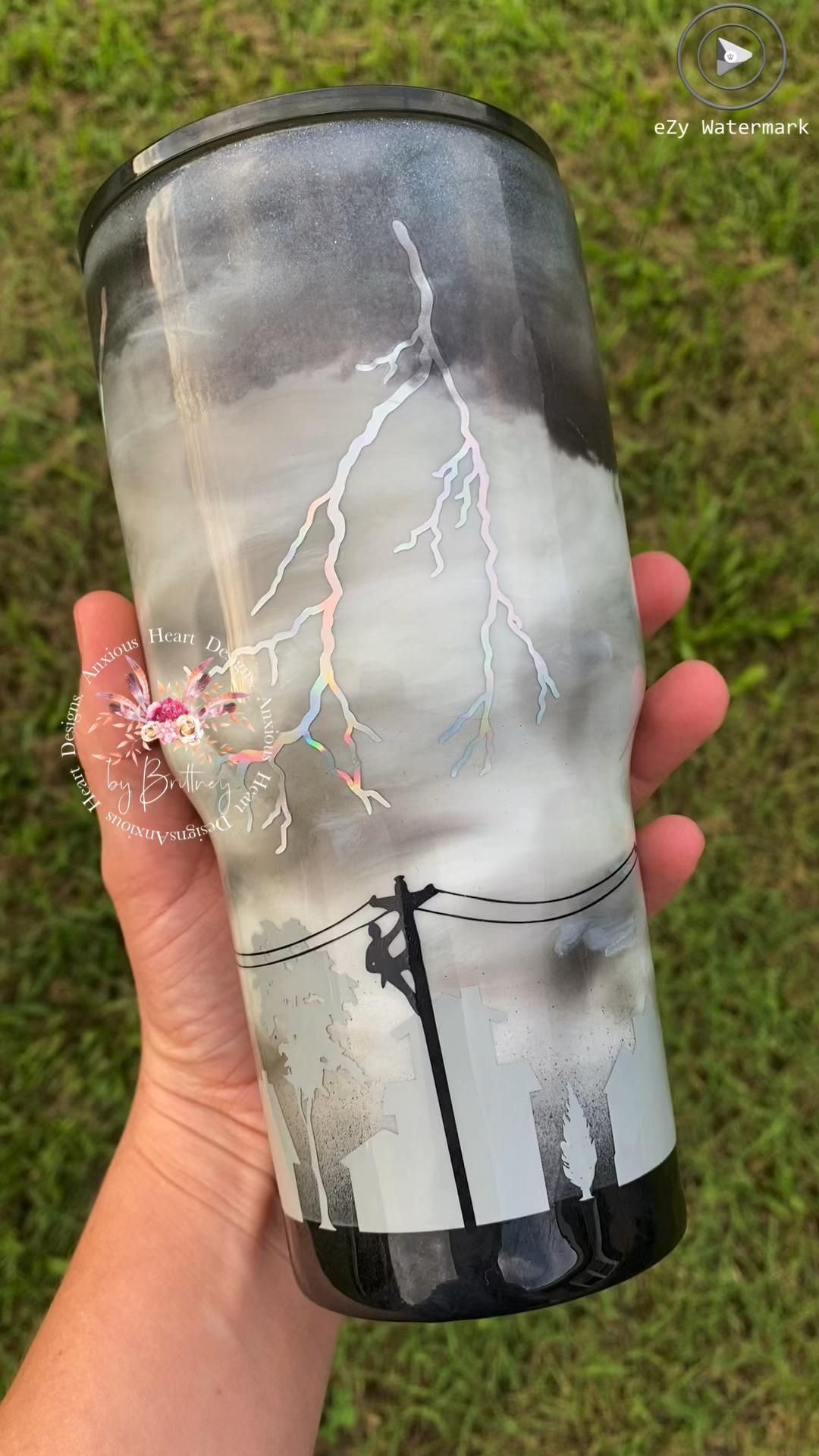 Lineman Stormy Skies Tumbler