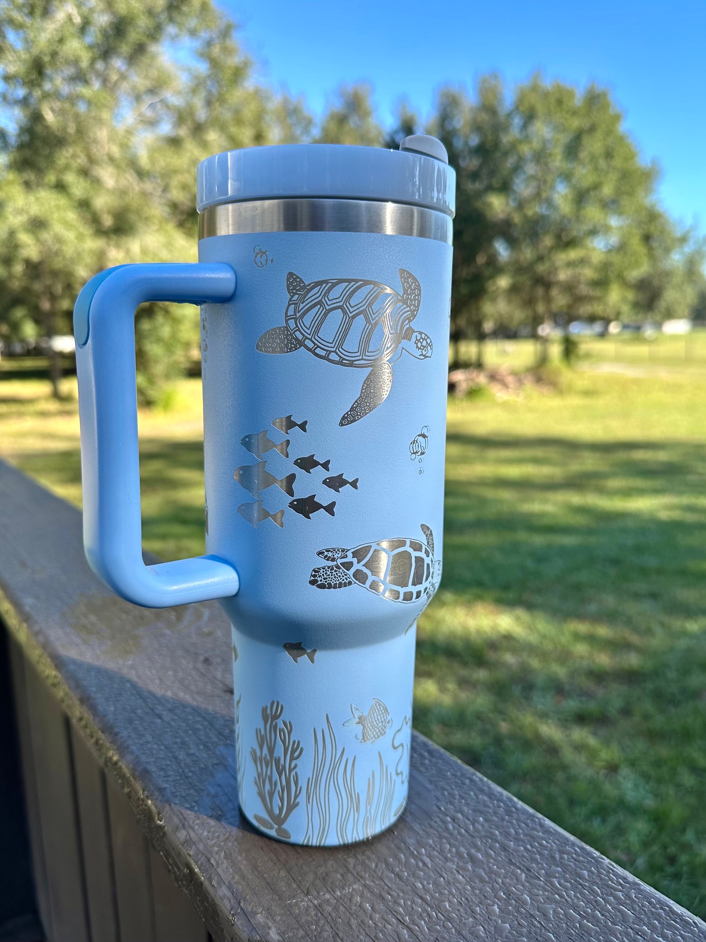 Sea Turtle | Under The Sea 40 oz Stainless Steel Insulated Tumbler with Handle, Laser Engraved tumbler