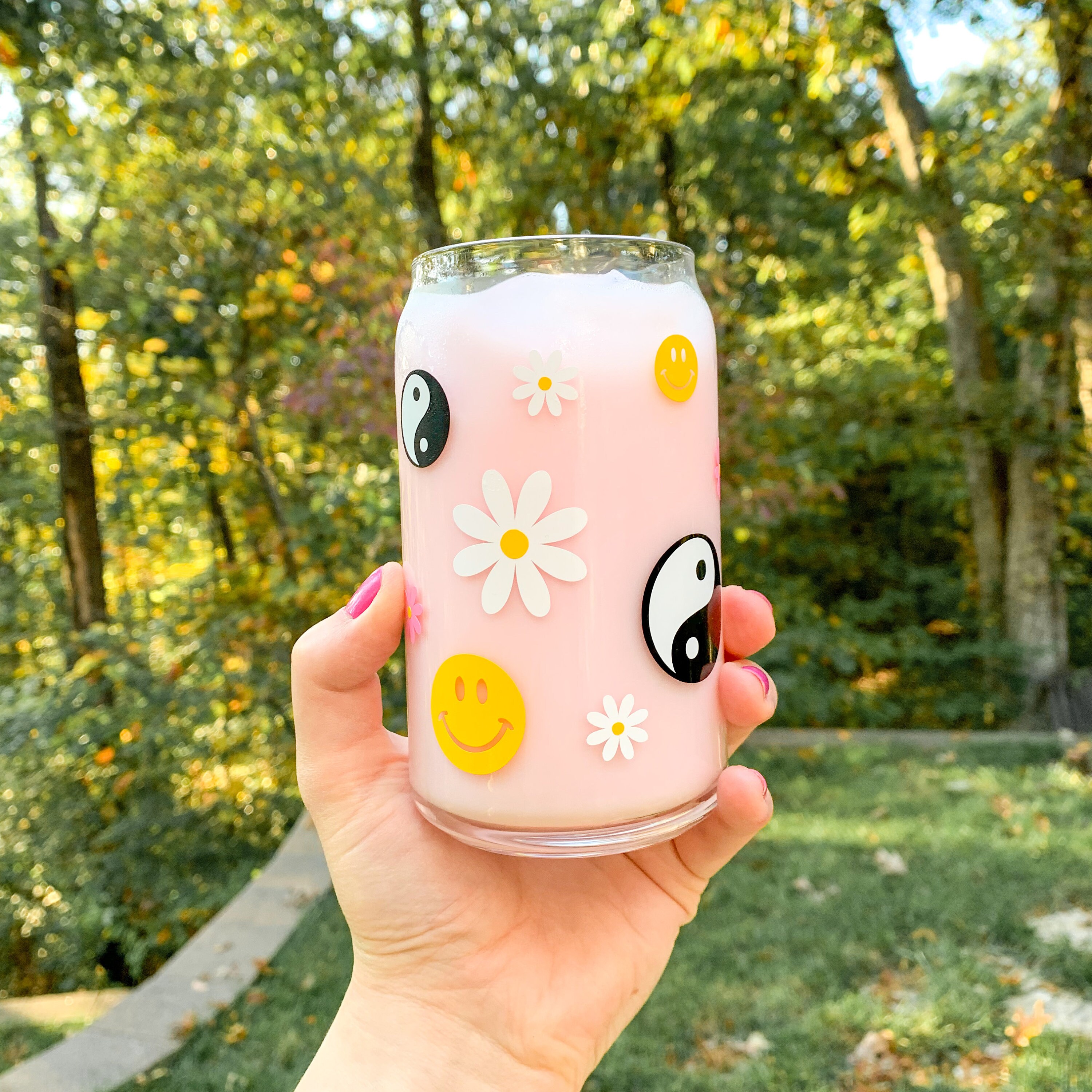 Retro Daisy Glass Cup | Yin Yang Can Glass | Smiling Face Glass Cup | Glass Coffee Cup | Daisy Glass Cup | Iced Coffee Glass | Glass Cup