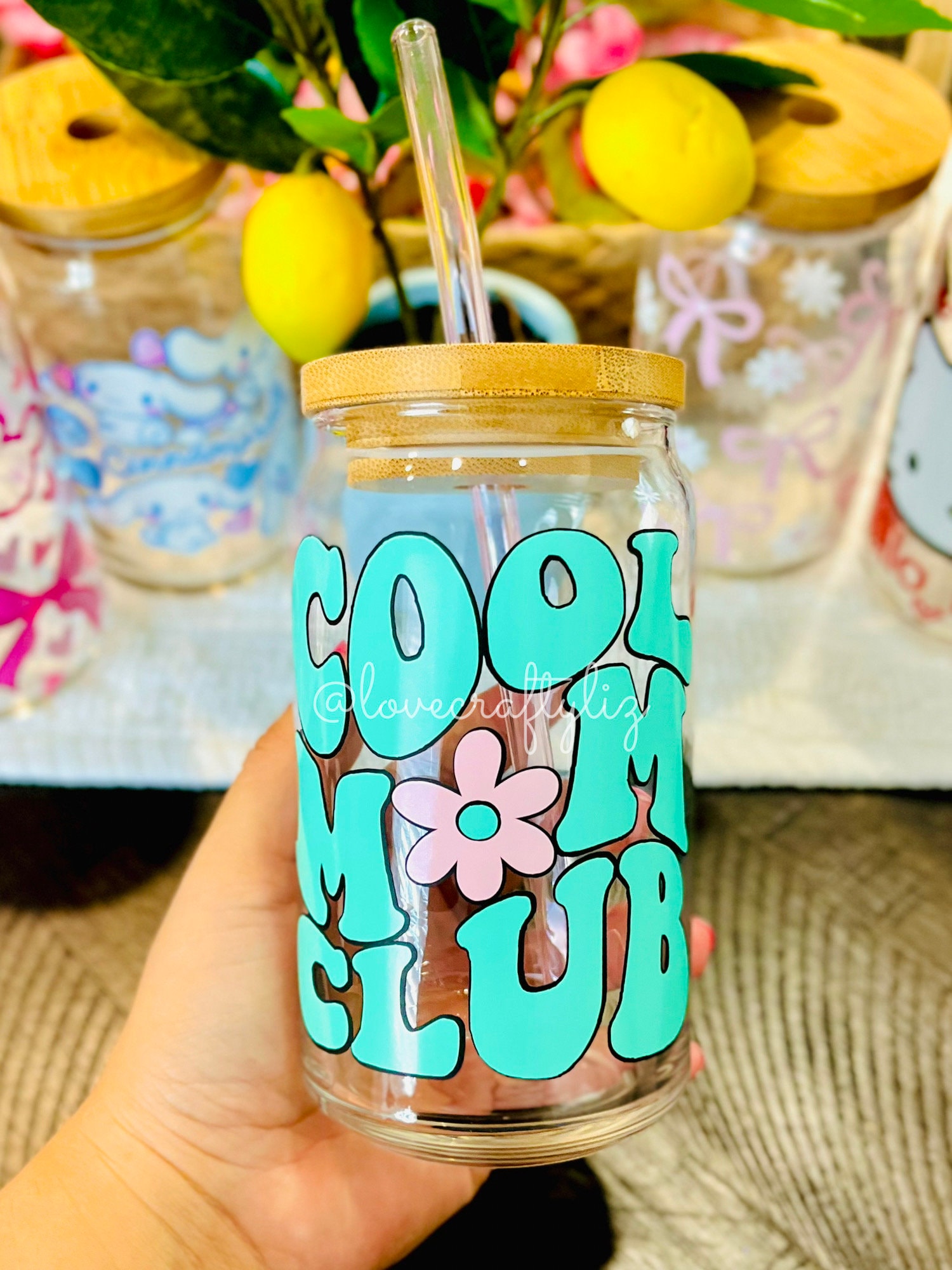 Cool Mom Club 16 oz Beer Can Glass | Spring Cup | Self Love | Iced Coffee | Smoothie | Boho | Gift | Mother | Flowers | Pink | Retro Daisies