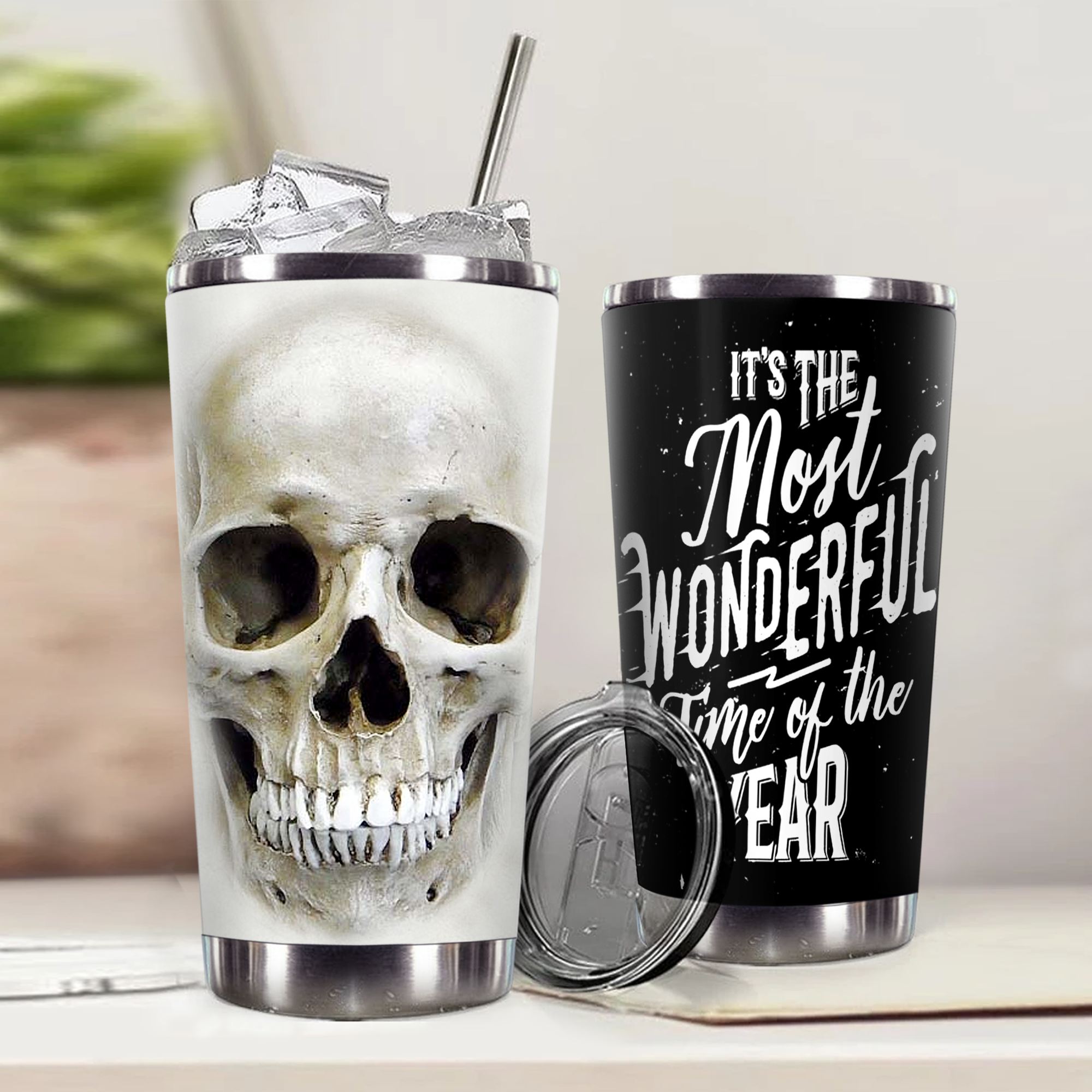 H-Lk Design Vacuum Insulated Tumbler – Skull 3D The Most Beautiful Time