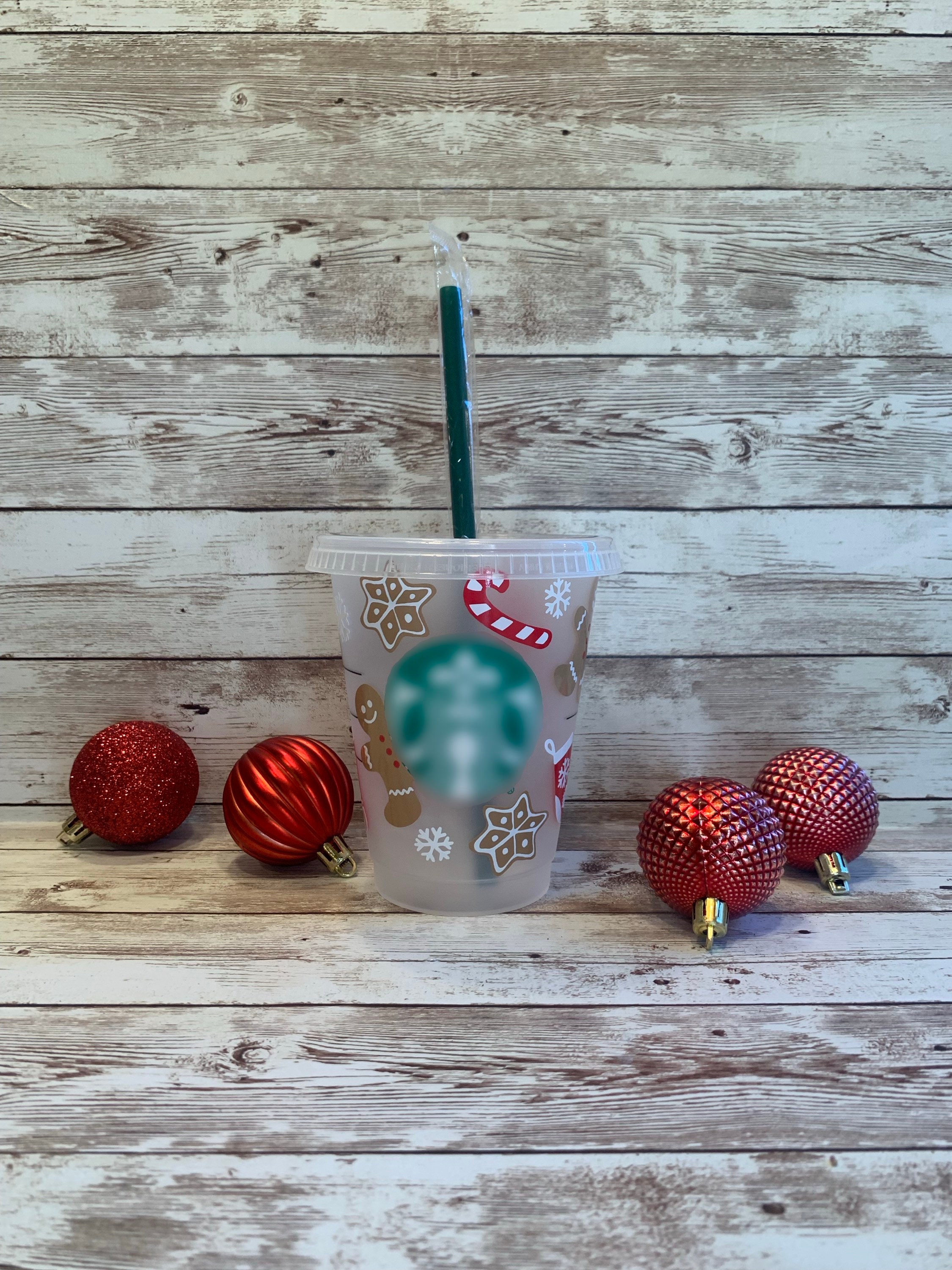 Merry Christmas Gingerbread Snowflakes Sbux Cold Cup / Grande Reusable Custom Tumbler / Gift for Her / Holiday Personalized Kids Cup