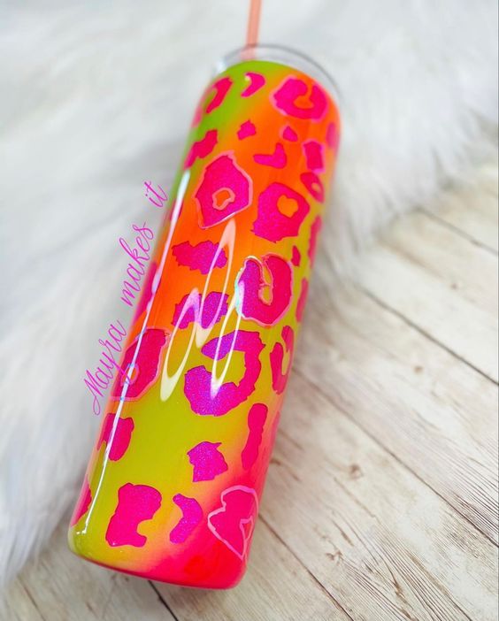 Neon Rainbow Glitter Leopard Tumbler