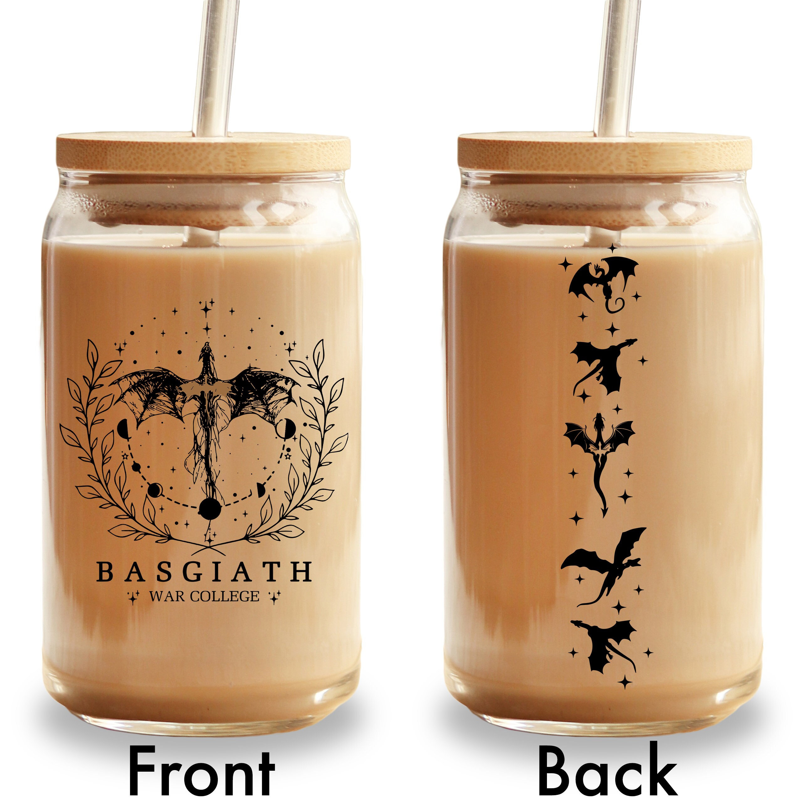 Fourth Wing Glass Cup with Lid and Straw, Fourth Wing Iced Coffee Cup, Fourth Wing Glass Tumbler, Fourth Wing Gift Merch Basgiath Tumbler