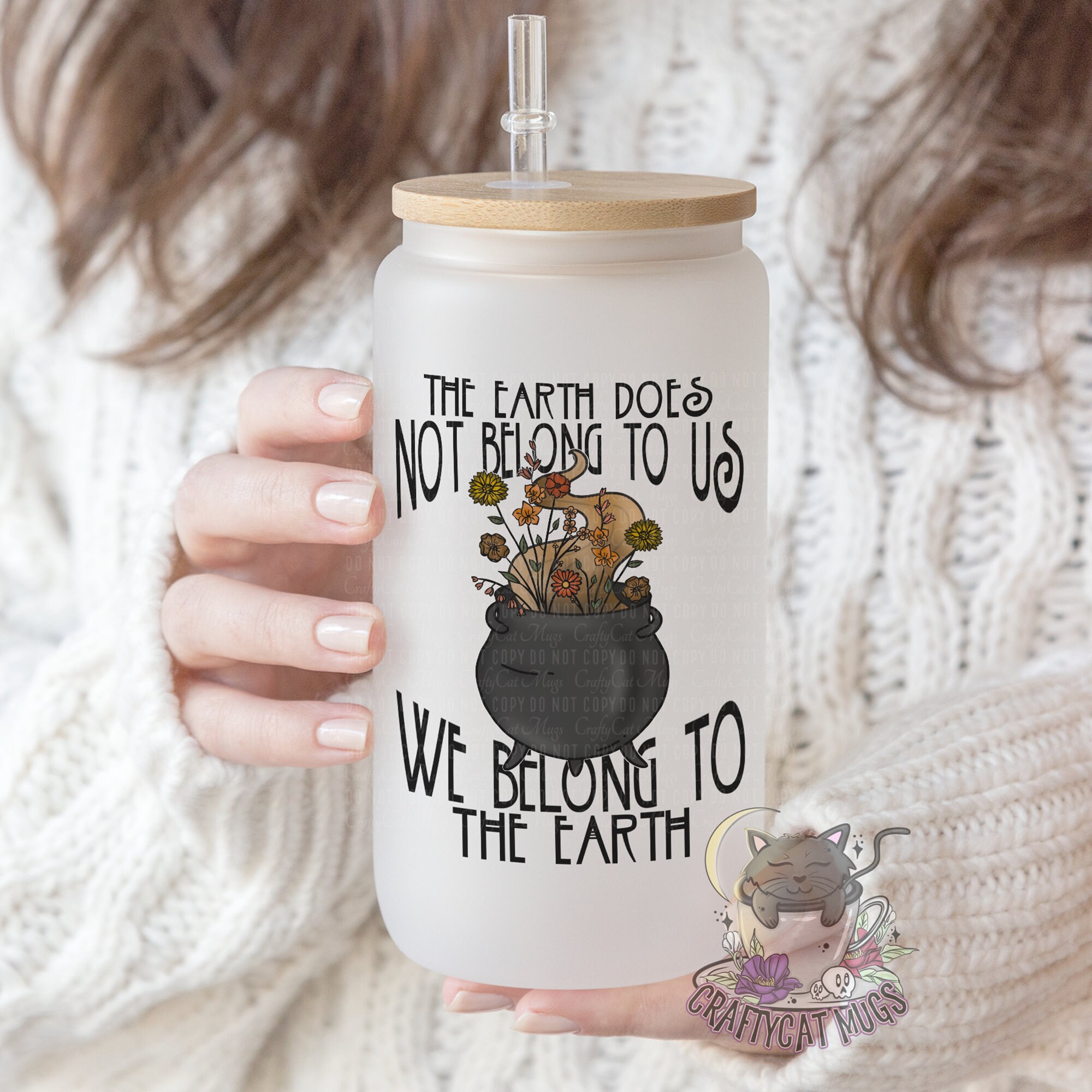 Frosted Glass Can | Iced Coffee Cup | Witchy Coffee Glass | Earth Glass Cup