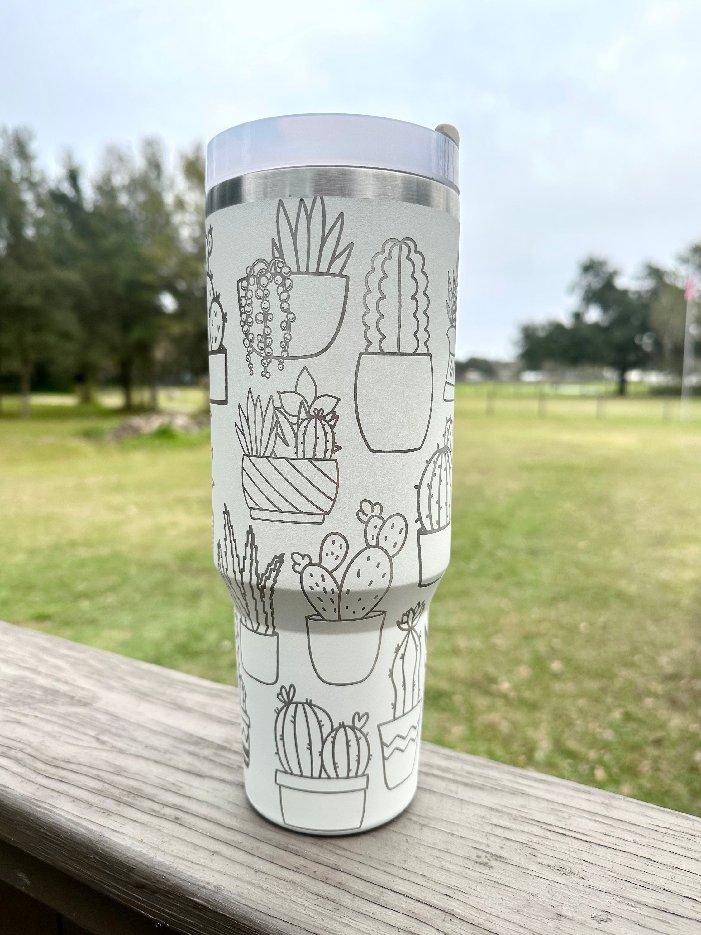 Potted Succulent 40 oz Stainless Steel Insulated Tumbler with Handle, Laser Engraved tumbler