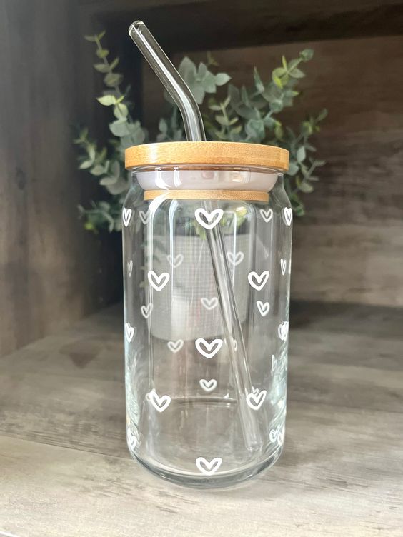 Mini Hearts Glass Cup, Iced Coffee Glass, Hearts Glass Cup, Cute Coffee Cup, Tiny Hearts Cup