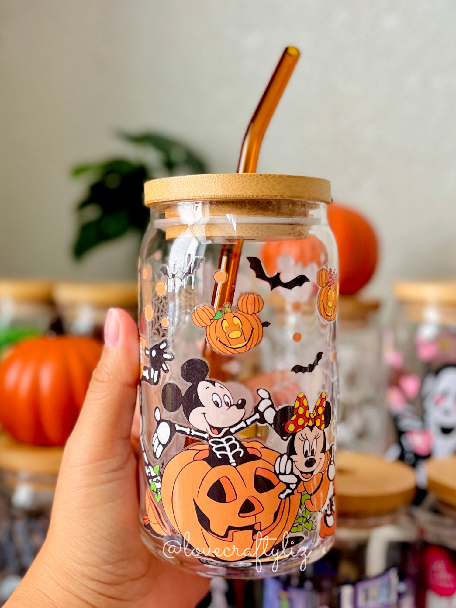 Halloween Pumpkin Mouse Friends 16oz Beer Can Glass | Fall Cup | Iced Coffee | Spooky | Gift | Autumn| Minnie | Mickey  | Donald | Skeleton